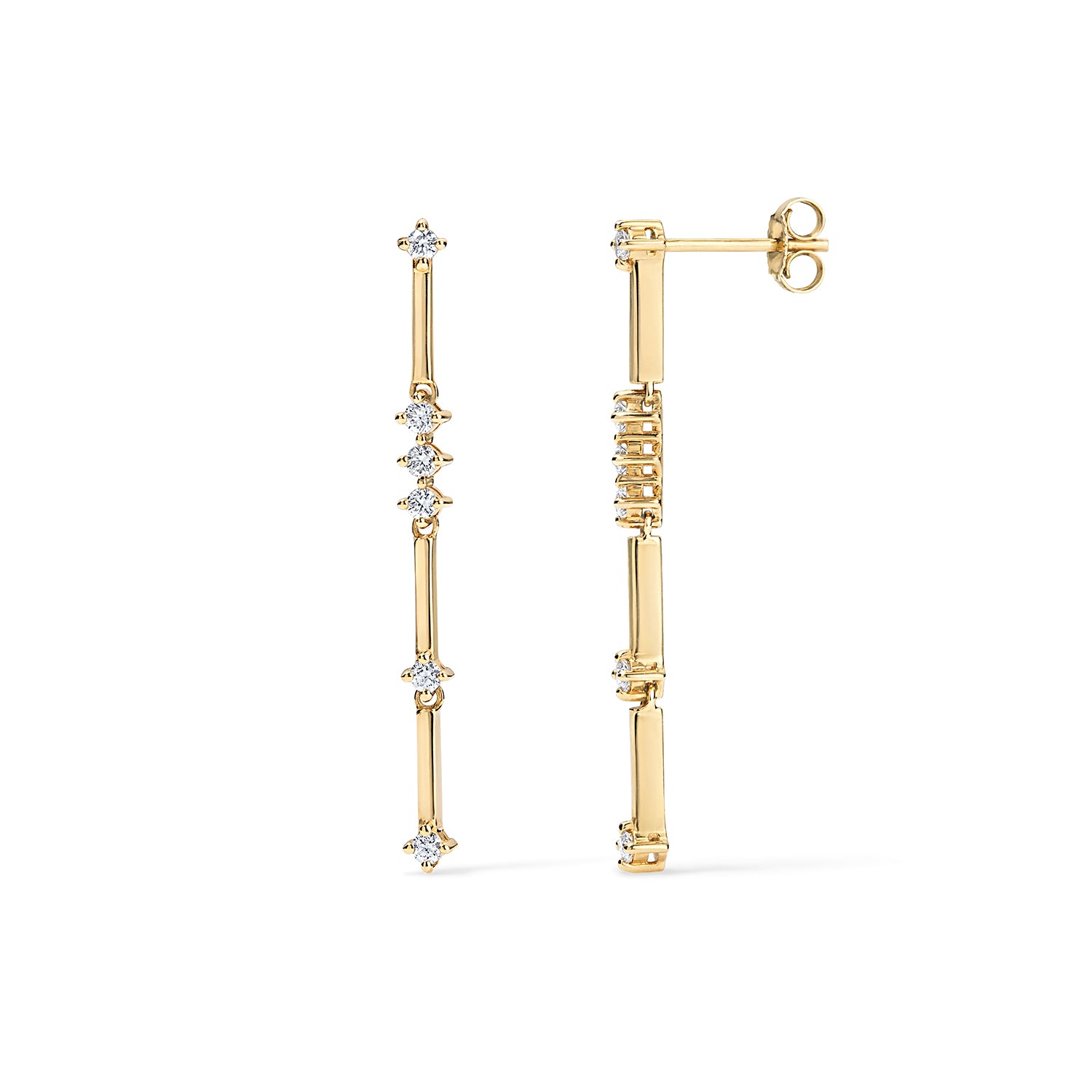 Diamond and Gold Bar Dangle Drop Earrings