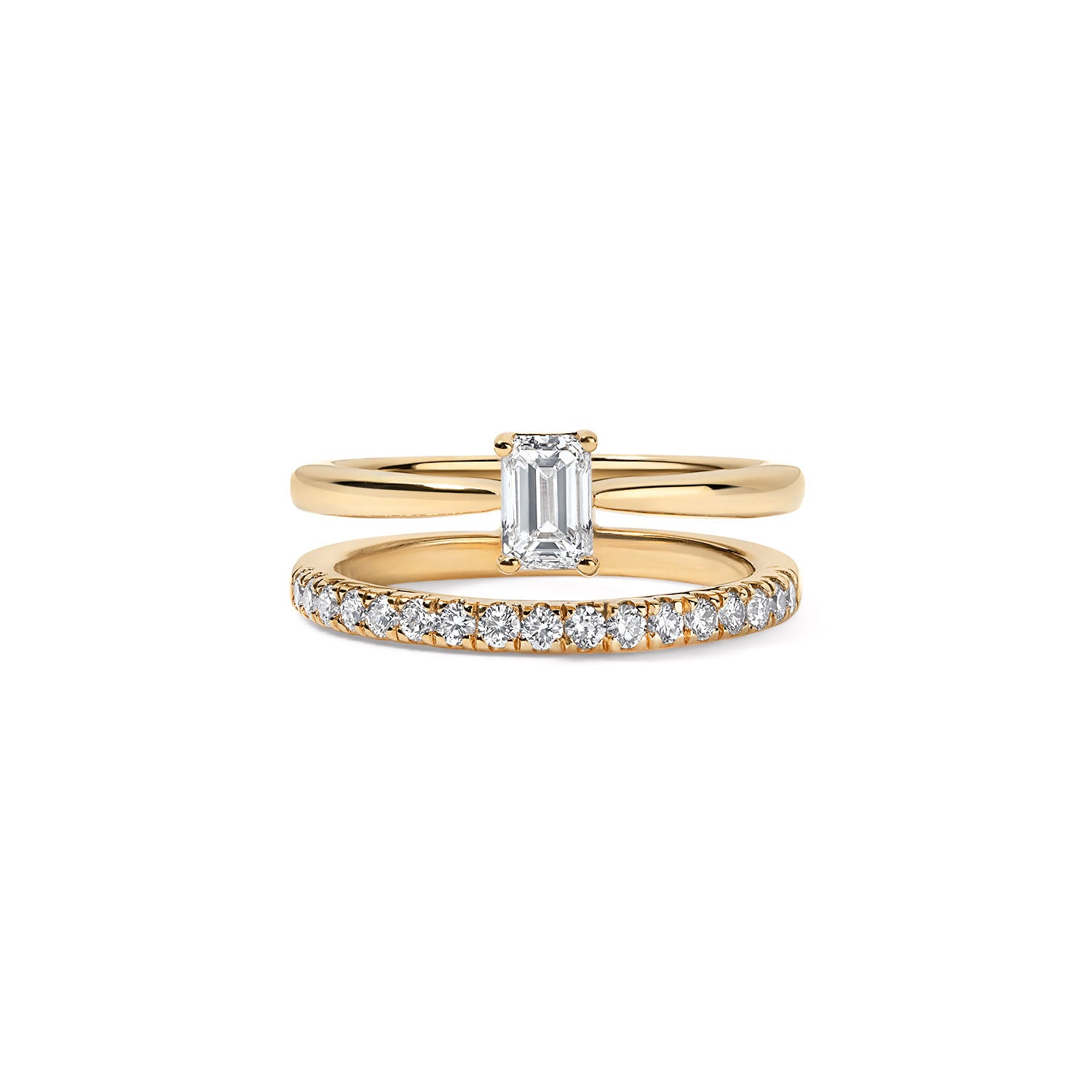 Gold and Diamond Claw Ring with Emerald Cut Diamond