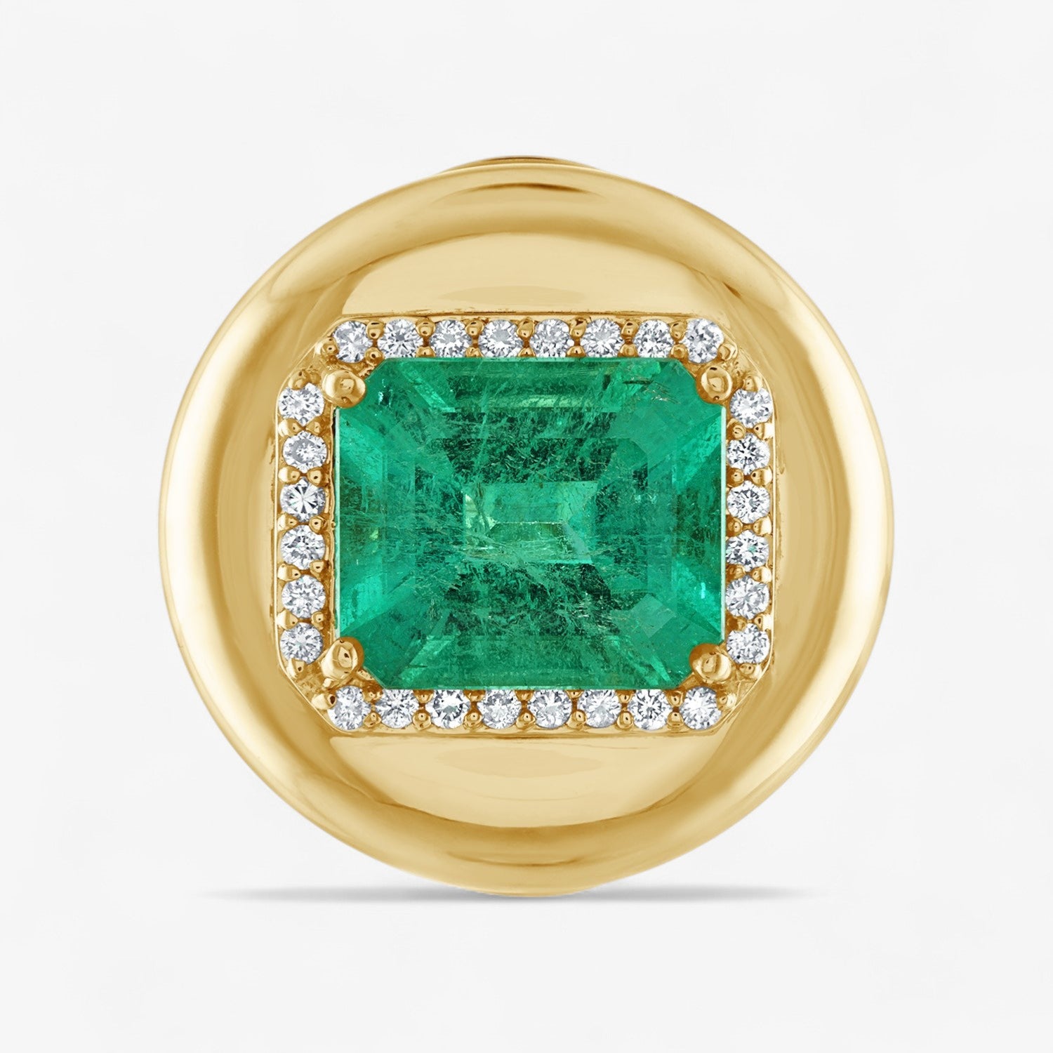 Green Emerald Button Engagement Ring