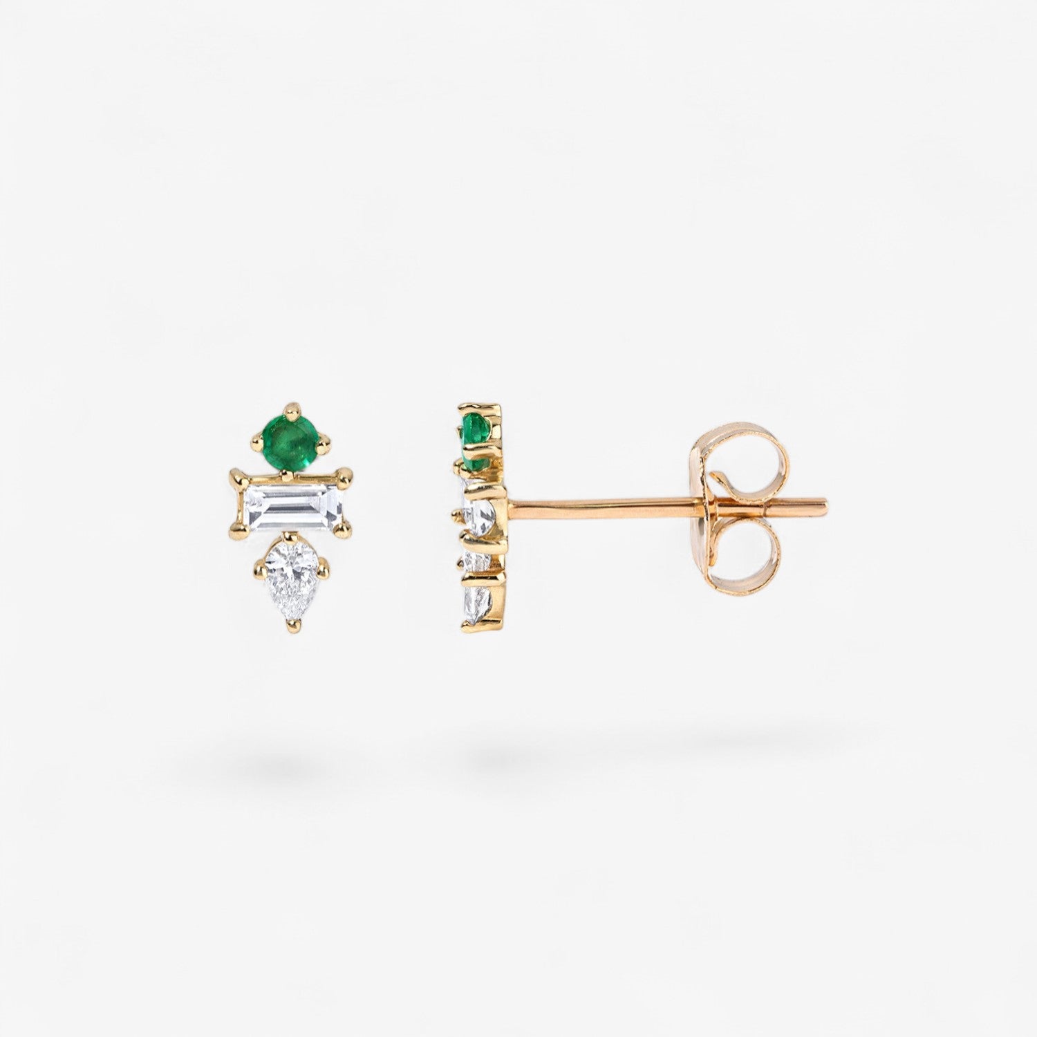 3 Stone Stud with Emerald