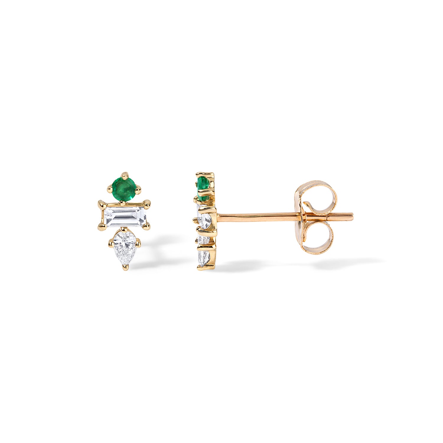 3 Stone Stud with Emerald