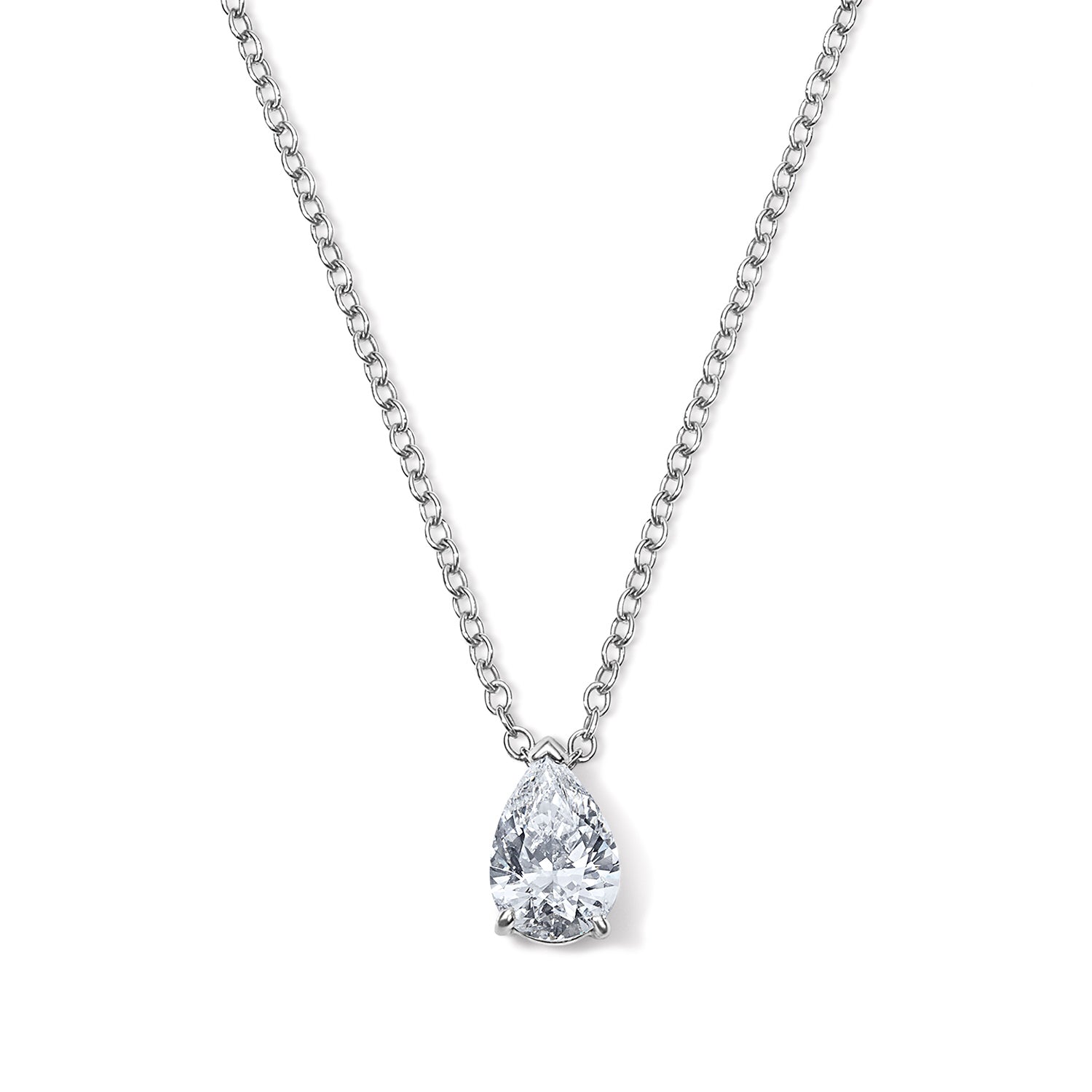 Diamond Pear Shape Pendant Necklace in White Gold