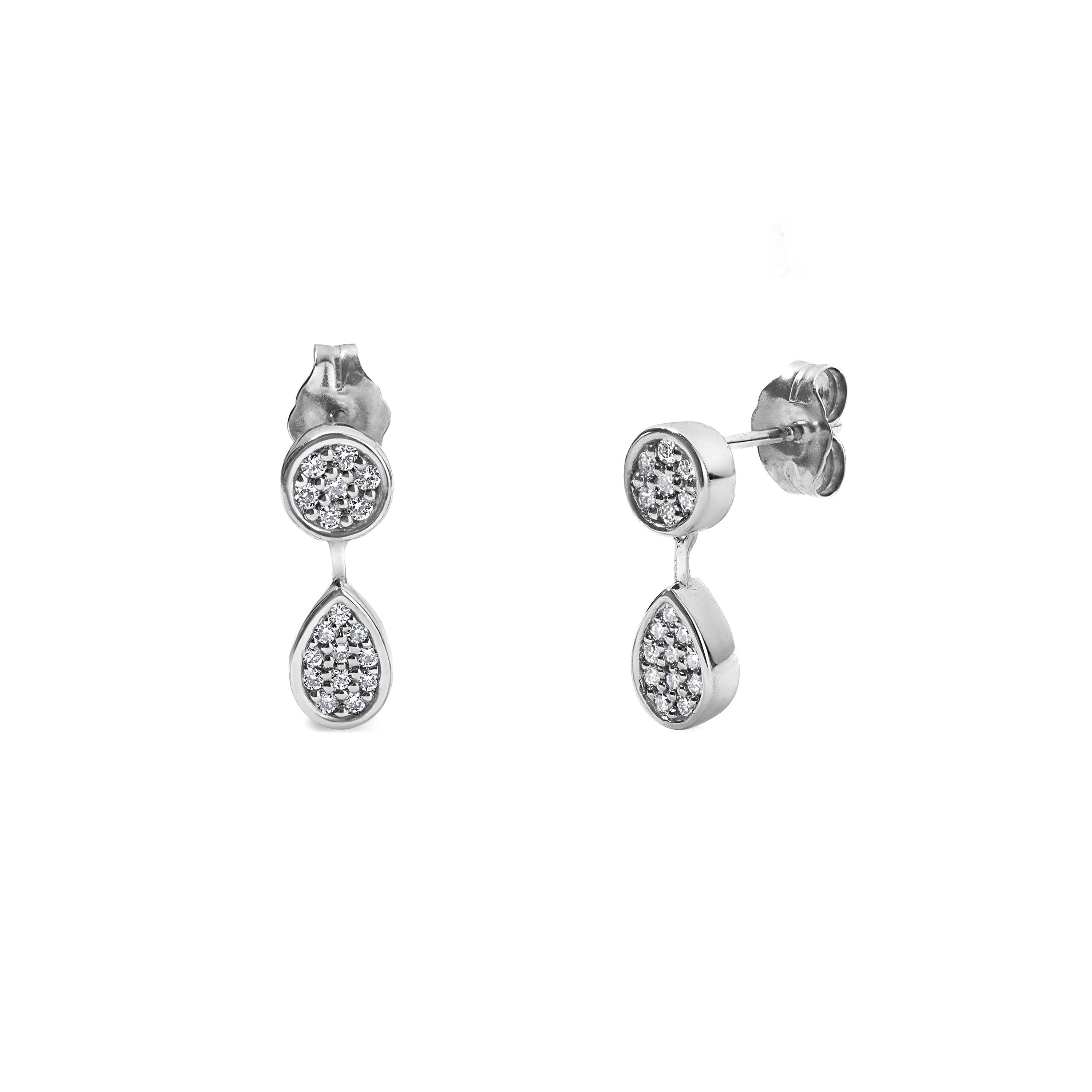 Gold and Diamond Pave Round Pear Earrings