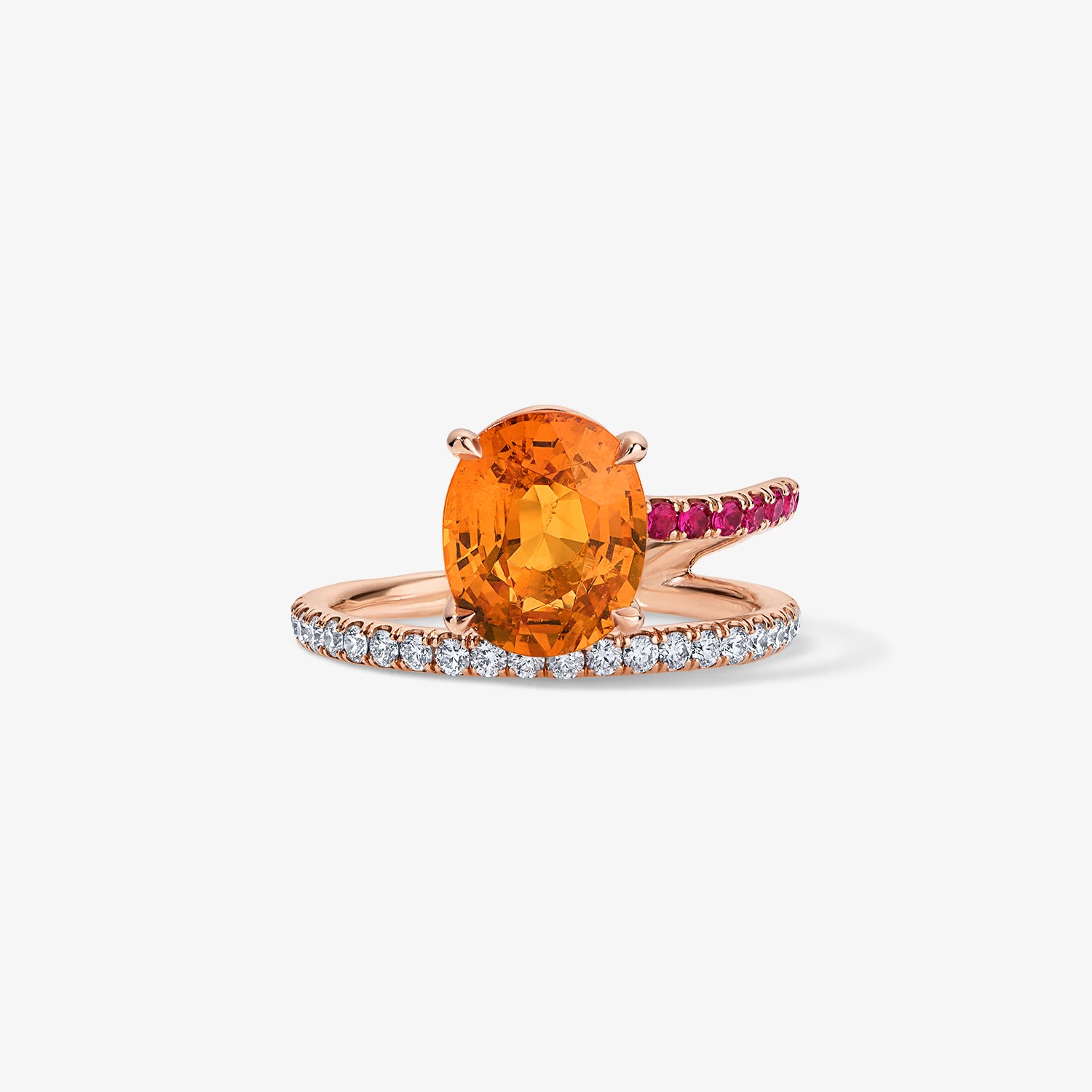 Mandarin Garnet Band and a Half with Diamonds and Rubies
