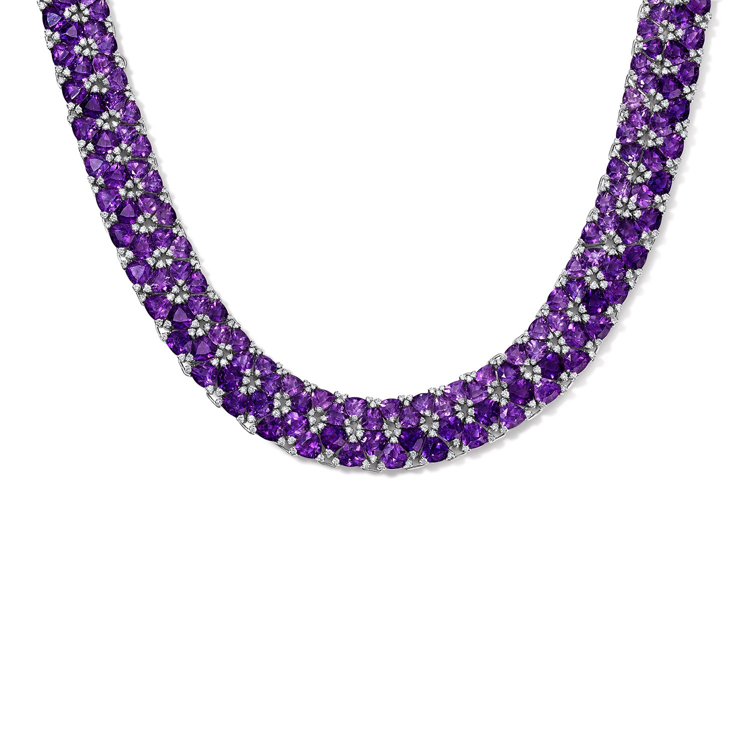 Diamond and Amethyst Statement Necklace in White Gold