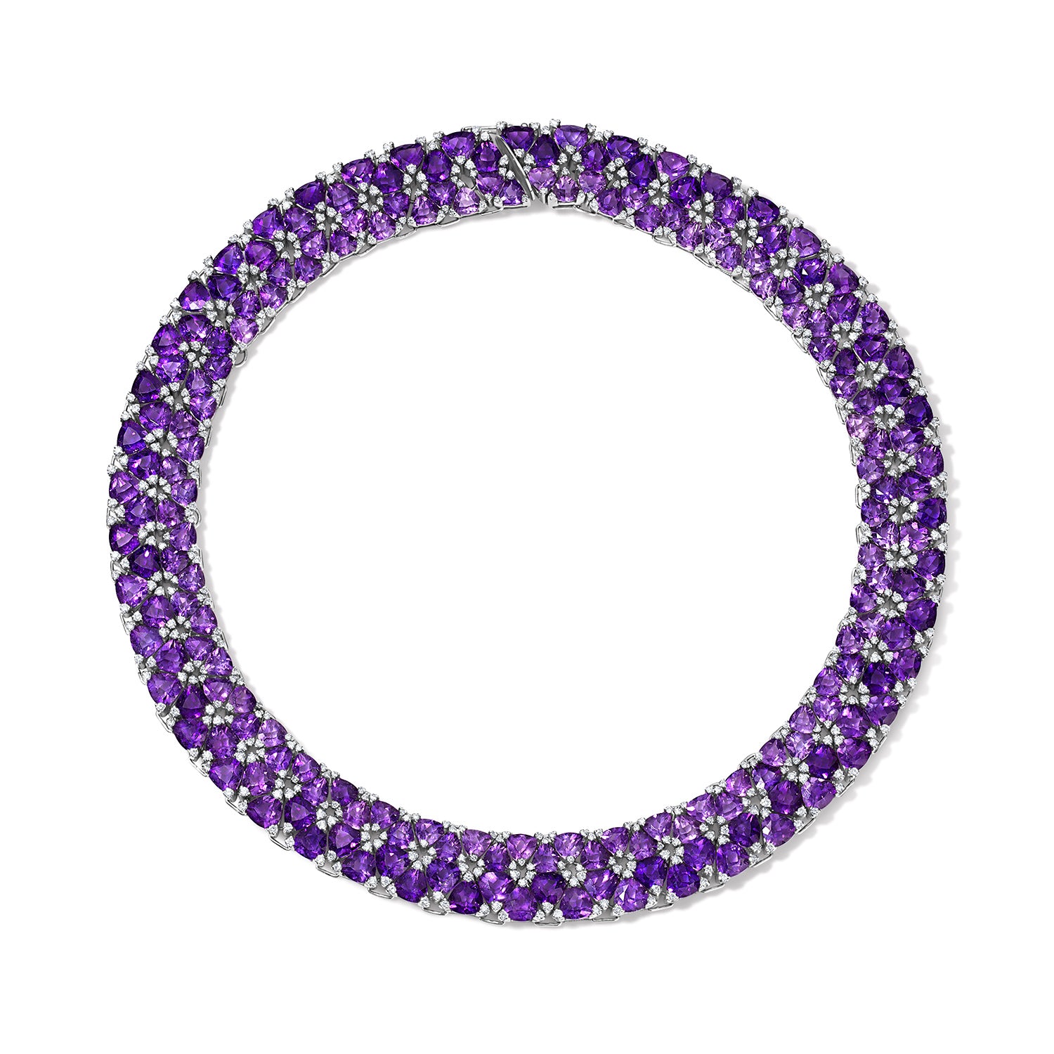 Diamond and Amethyst Statement Necklace in White Gold