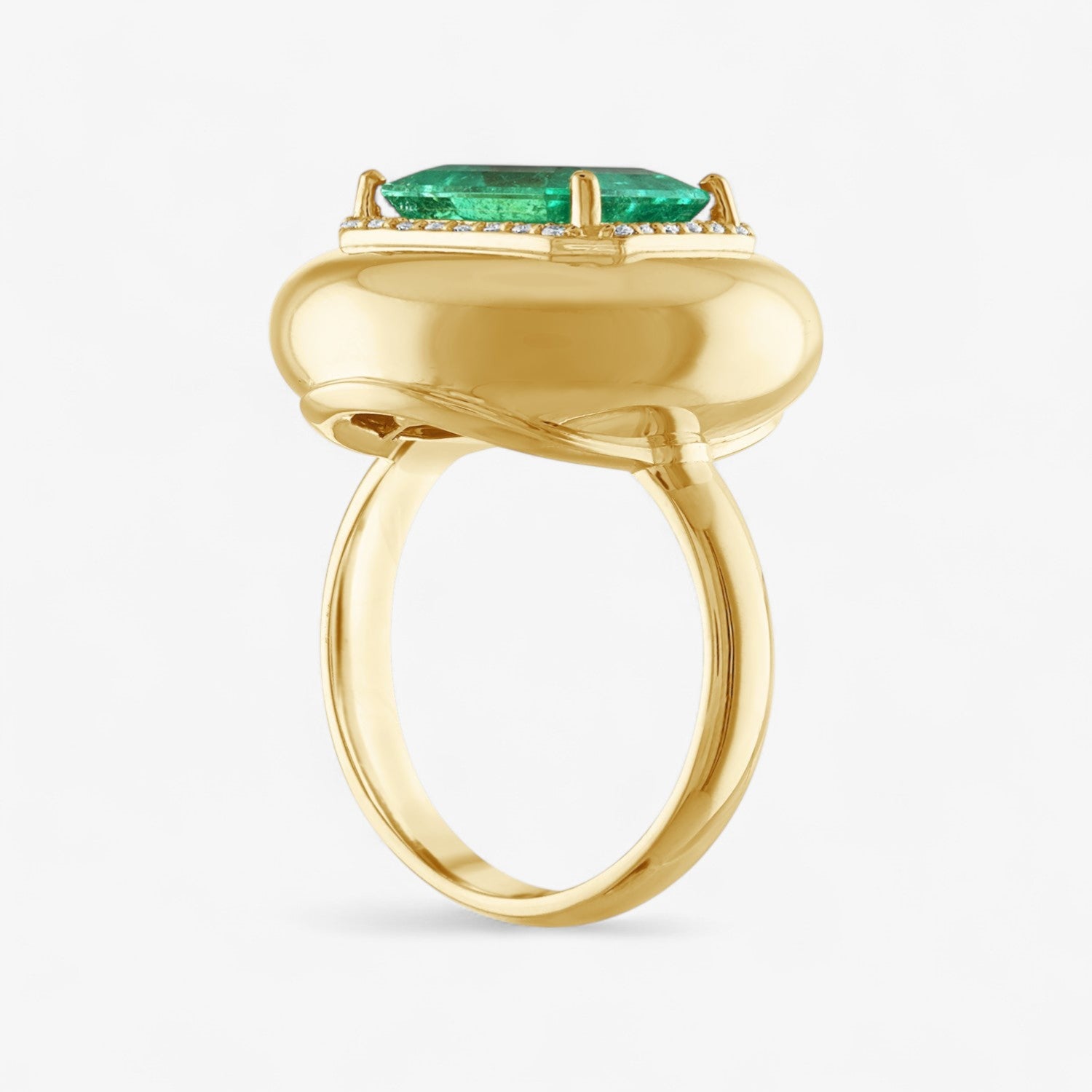 Green Emerald Button Engagement Ring