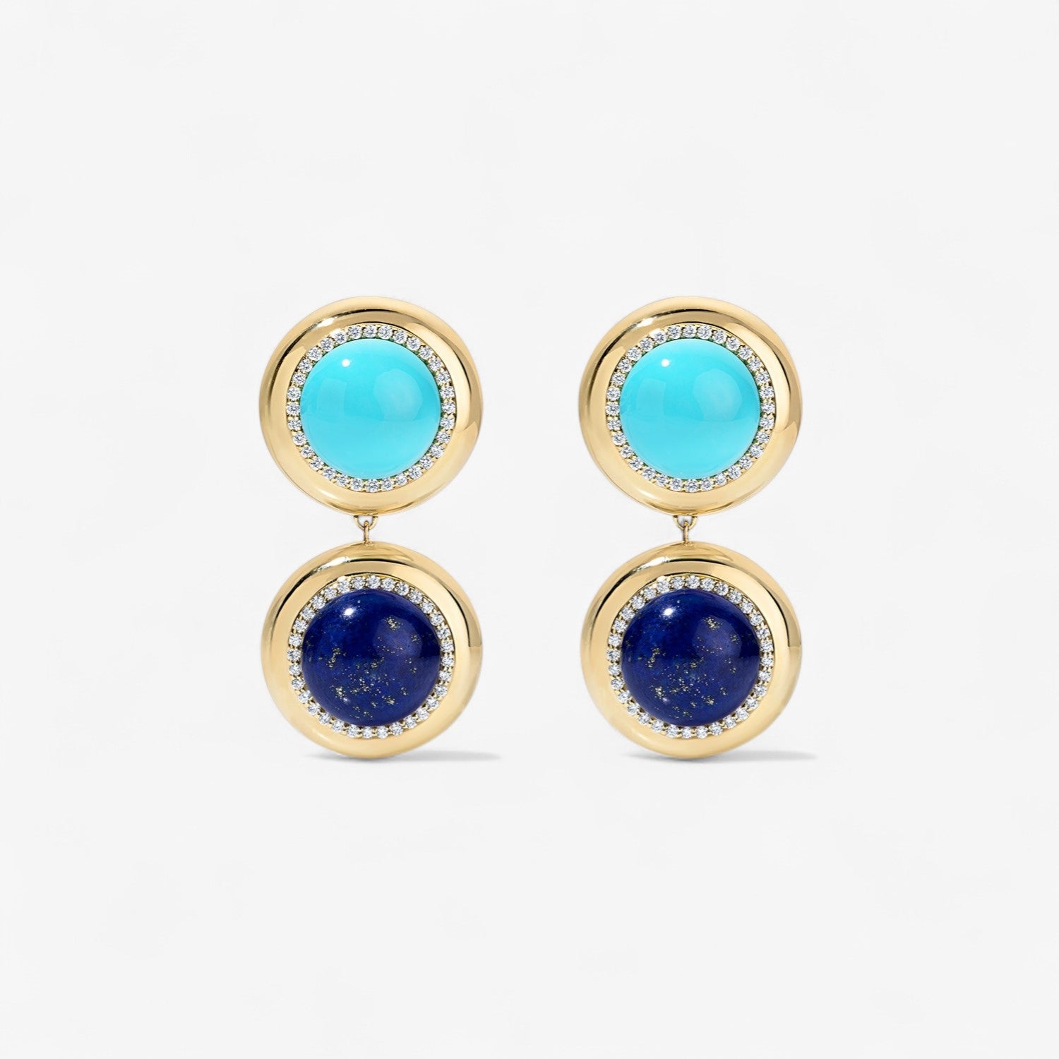 Turquoise and Lapis Candy Button Drop Earrings