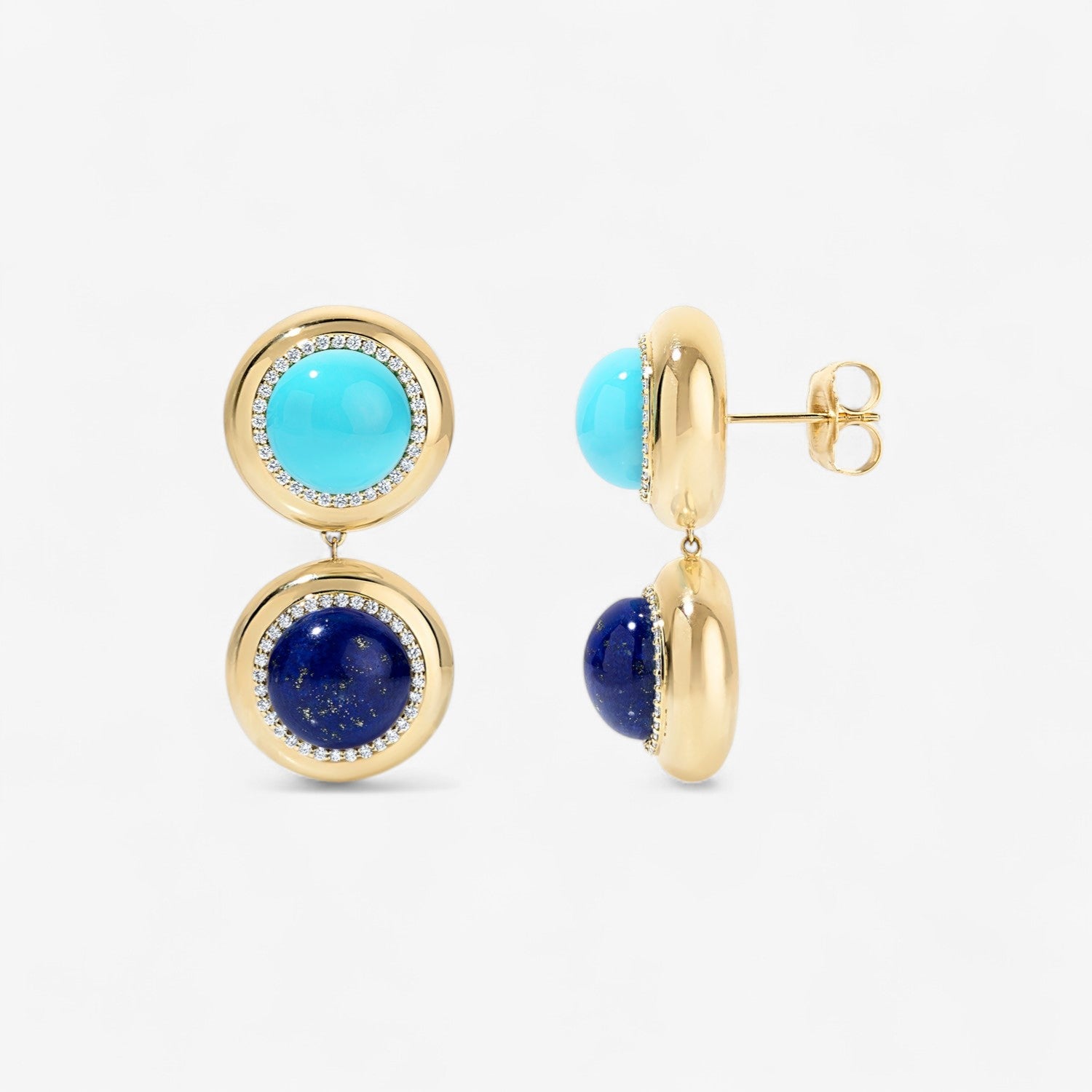 Turquoise and Lapis Candy Button Drop Earrings