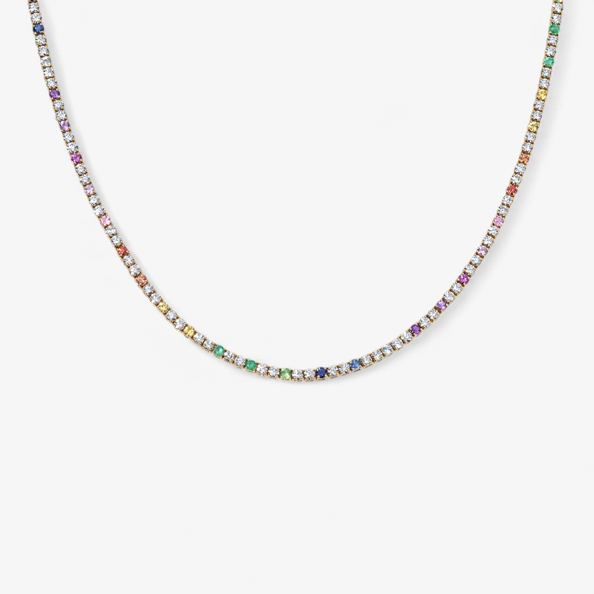 Mini Rainbow Sapphire and Diamond Tennis Necklace