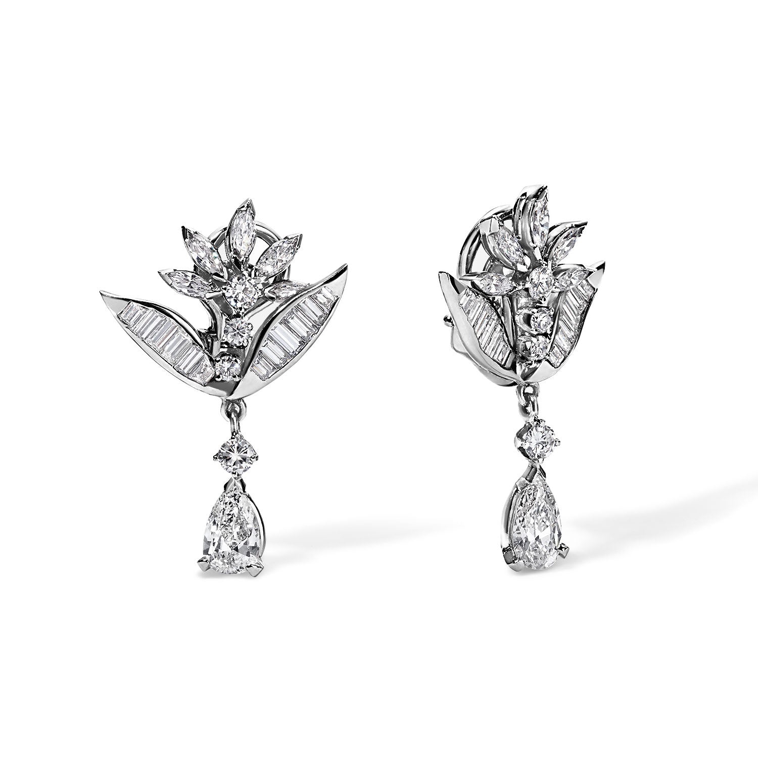 Vintage Diamond Marquise and Baguette Earrings