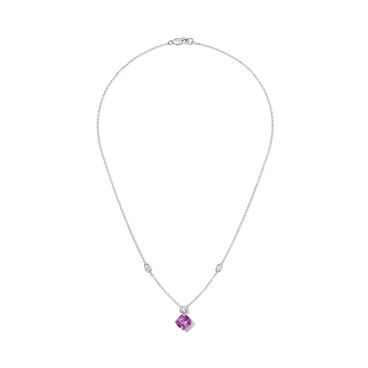 Diamond and Pink Sapphire Pendant Necklace in White Gold