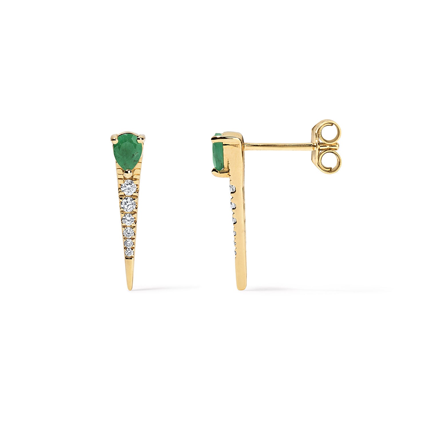 Emerald Pear and Diamond Spike Studs