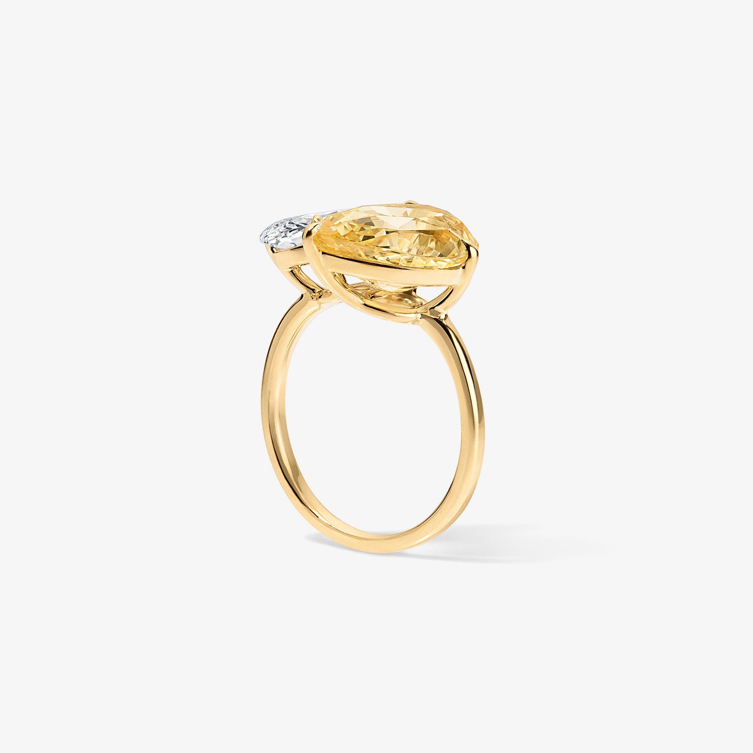 Two Stone Pear Ring with Yellow Beryl and White Diamond