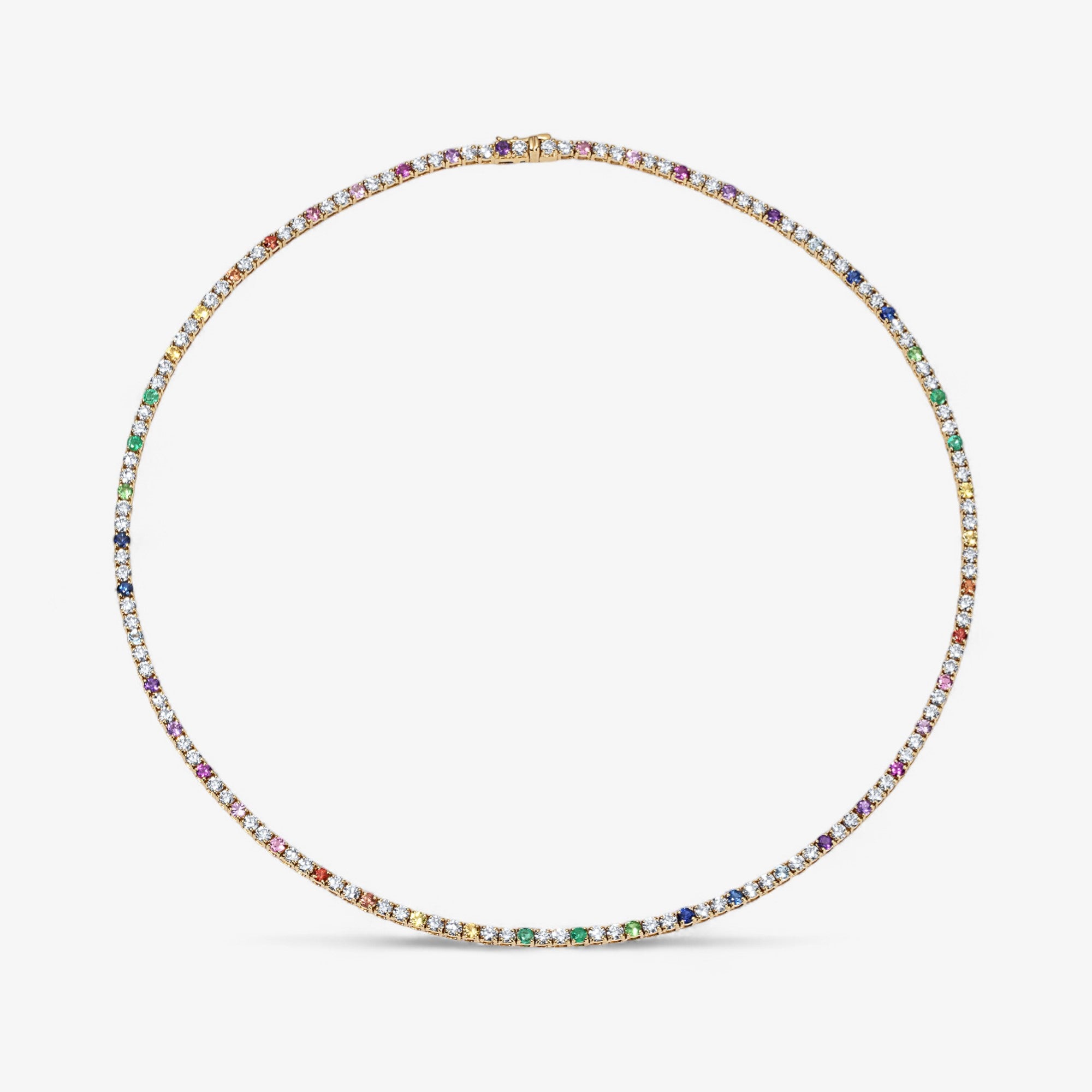 Mini Rainbow Sapphire and Diamond Tennis Necklace