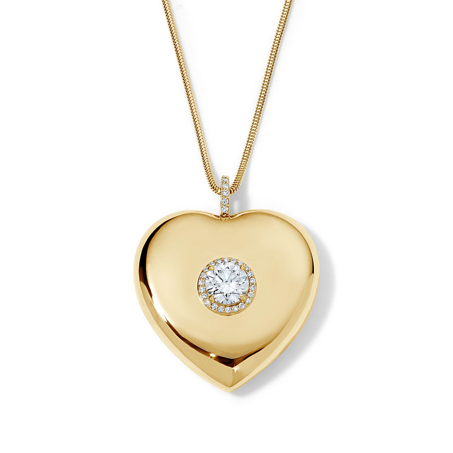 Diamond Heart Button Necklace with Round Center