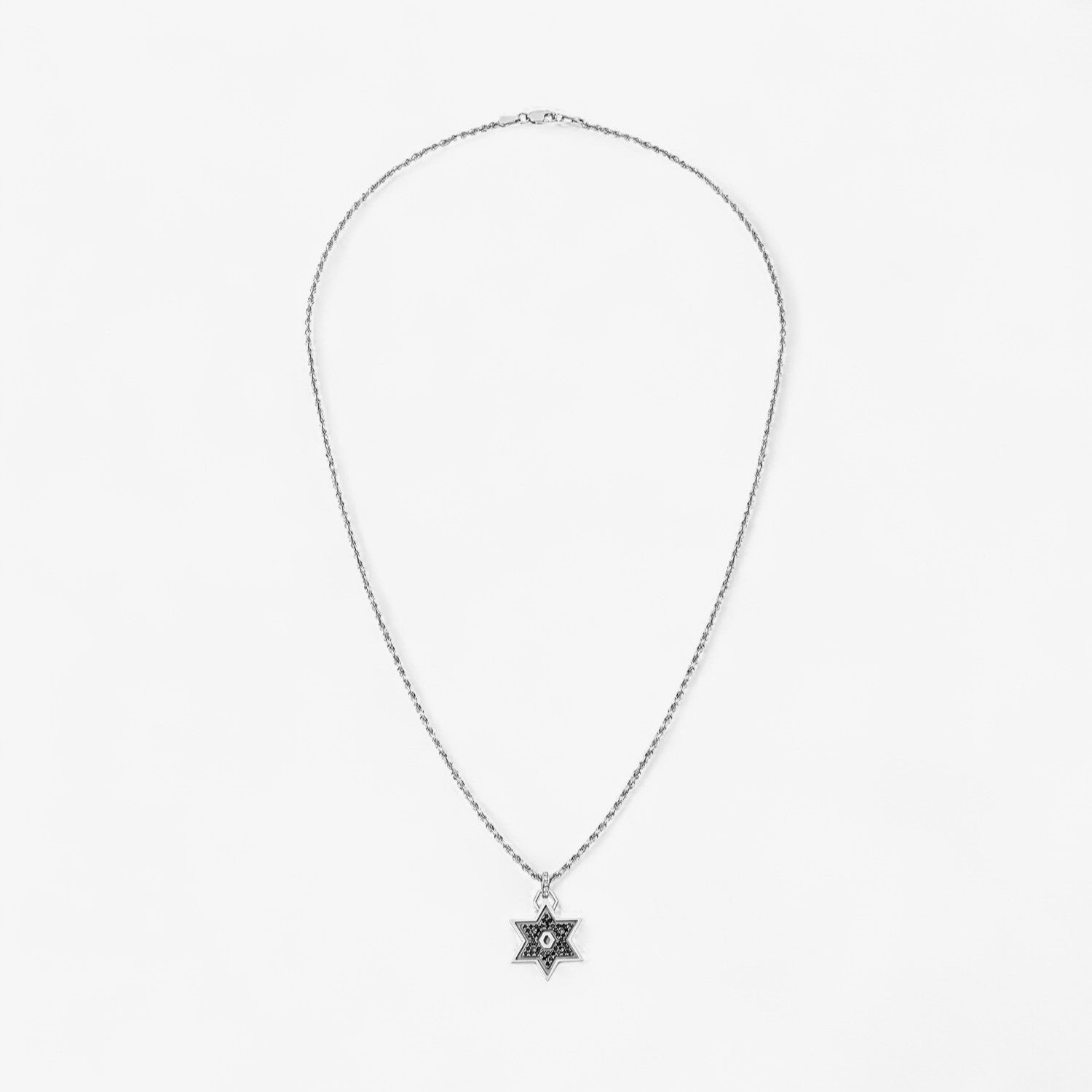 Star of David with Black Diamonds on Rope Chain
