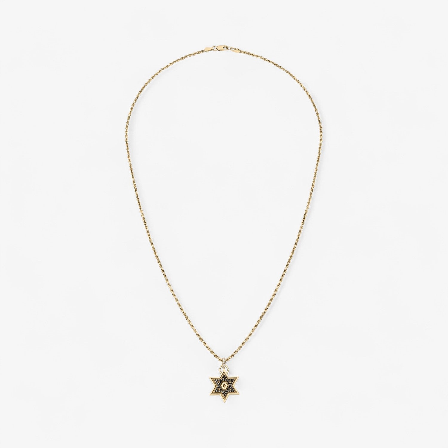 Star of David with Black Diamonds on Rope Chain