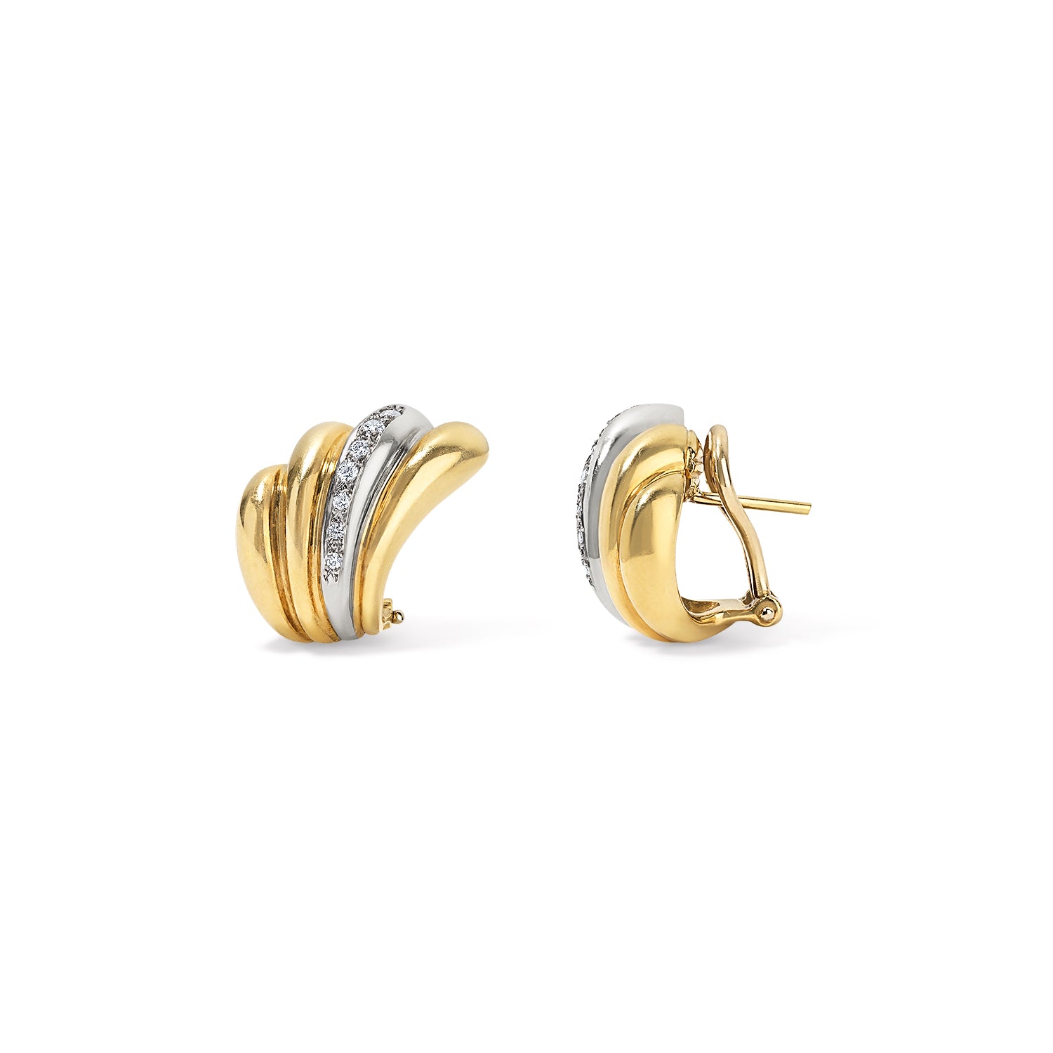 Curved Gold and Diamond Wave Earrings