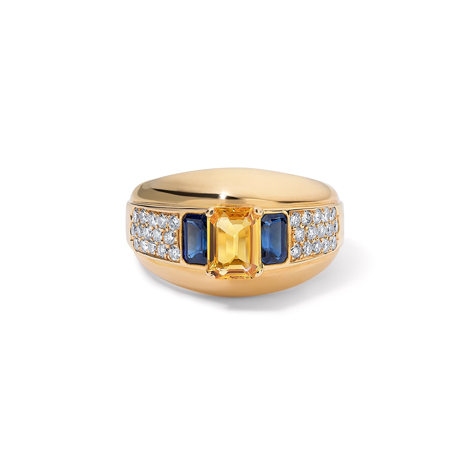 Vintage Yellow and Blue Sapphire Diamond Cigar Ring
