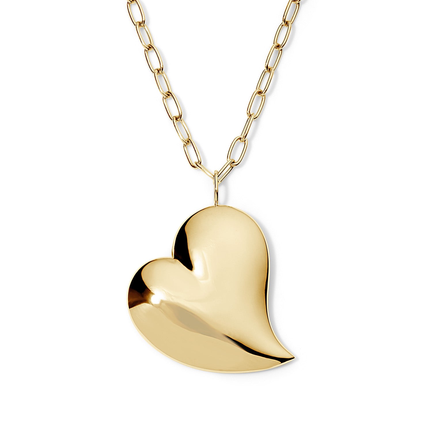 Heartfelt Gold Jumbo Puffy Heart with Paperclip Chain Necklace