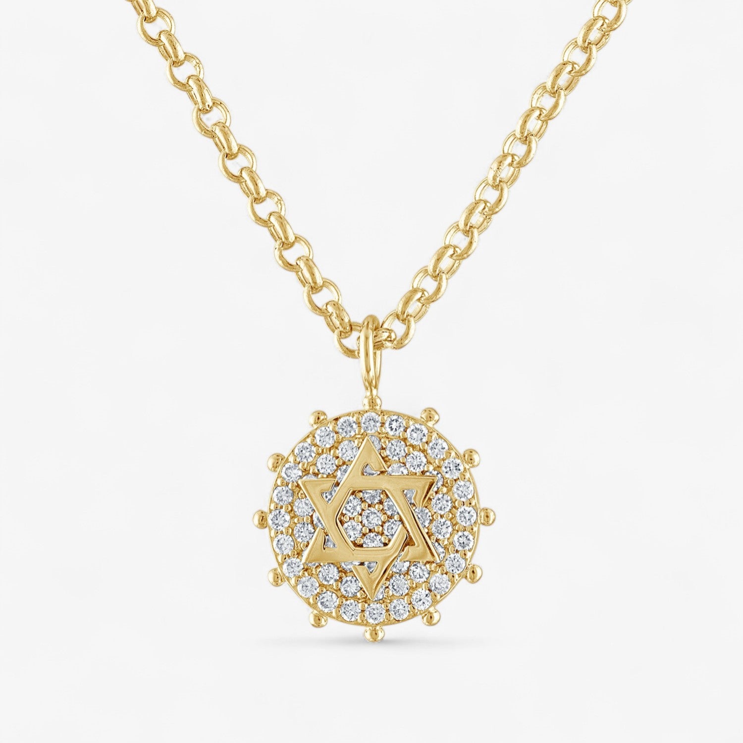 Pave Jewish Star Necklace with Gold Beads