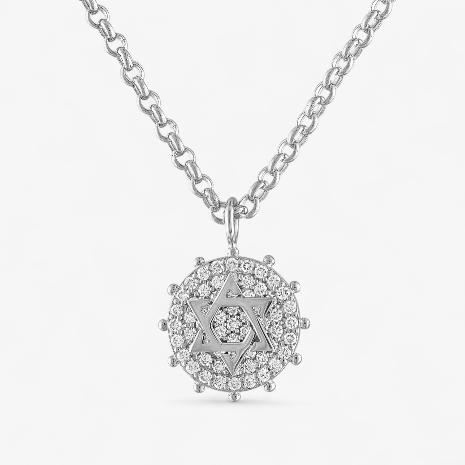 Pave Jewish Star Necklace with Gold Beads