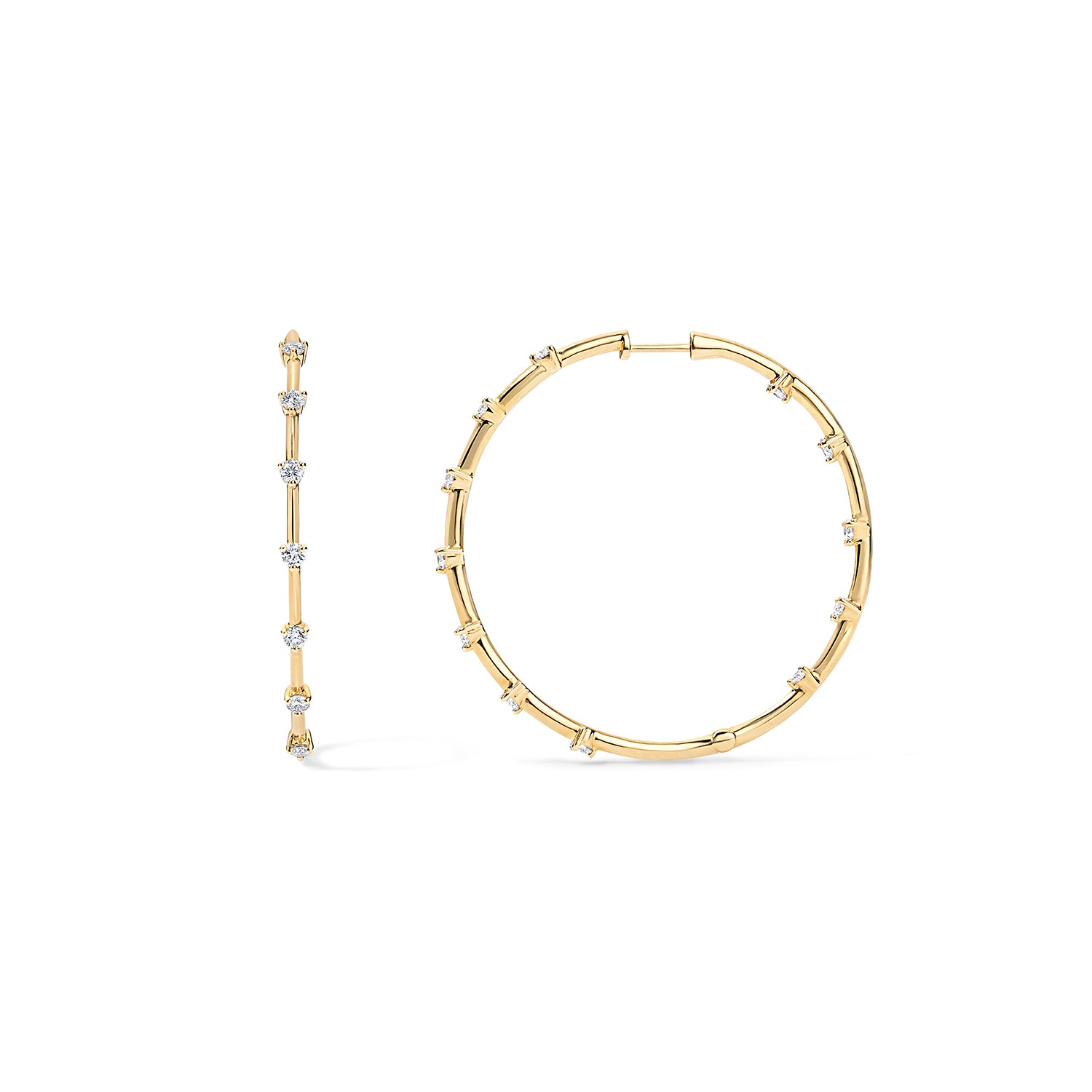 Large Diamond and Gold Bar Hoop Earrings