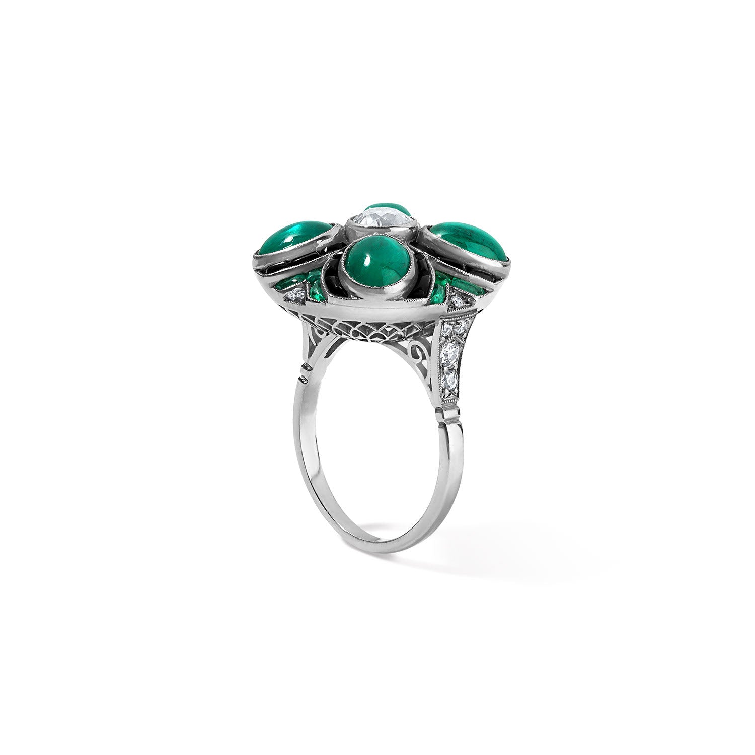 Deco Diamond, Emerald, and Onyx Cocktail Ring