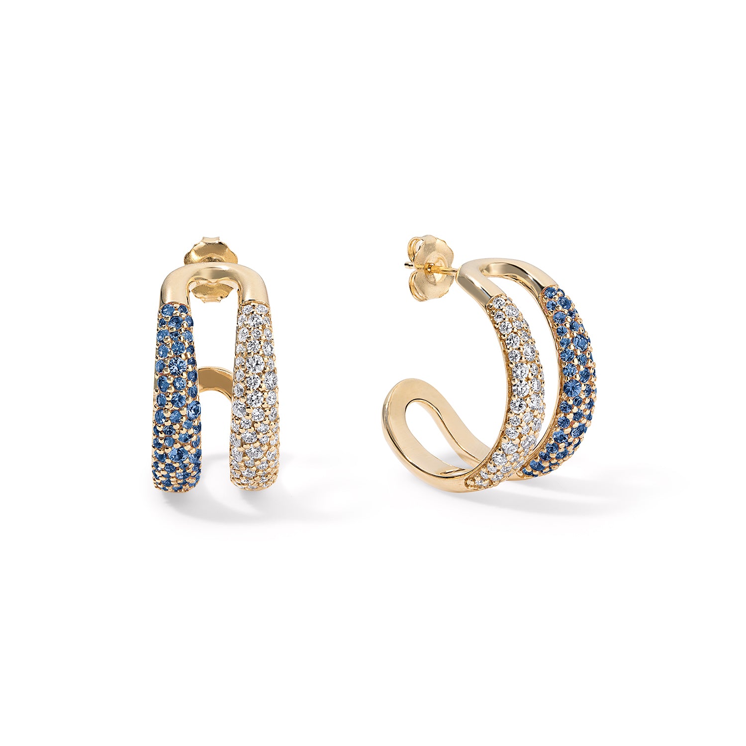 Blue Sapphire and Diamond Double Domed Hoops