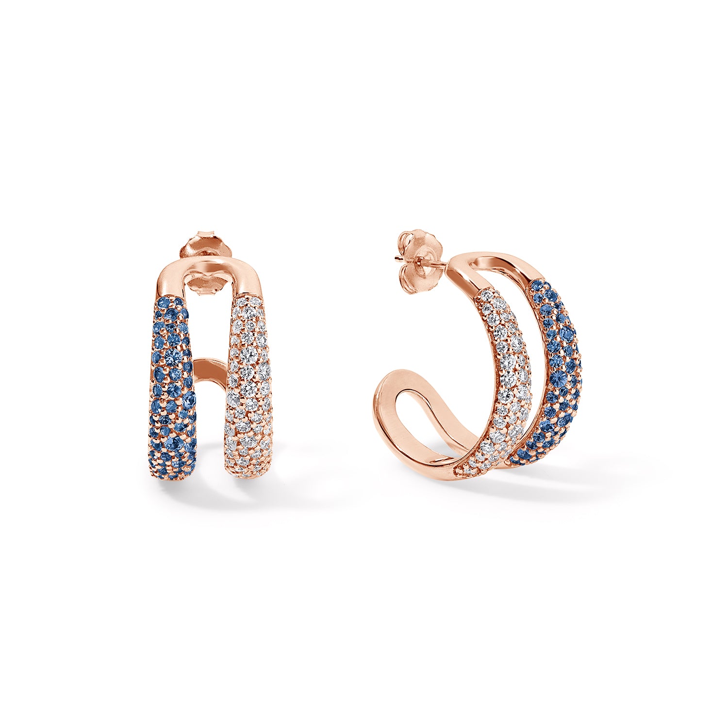 Blue Sapphire and Diamond Double Domed Hoops