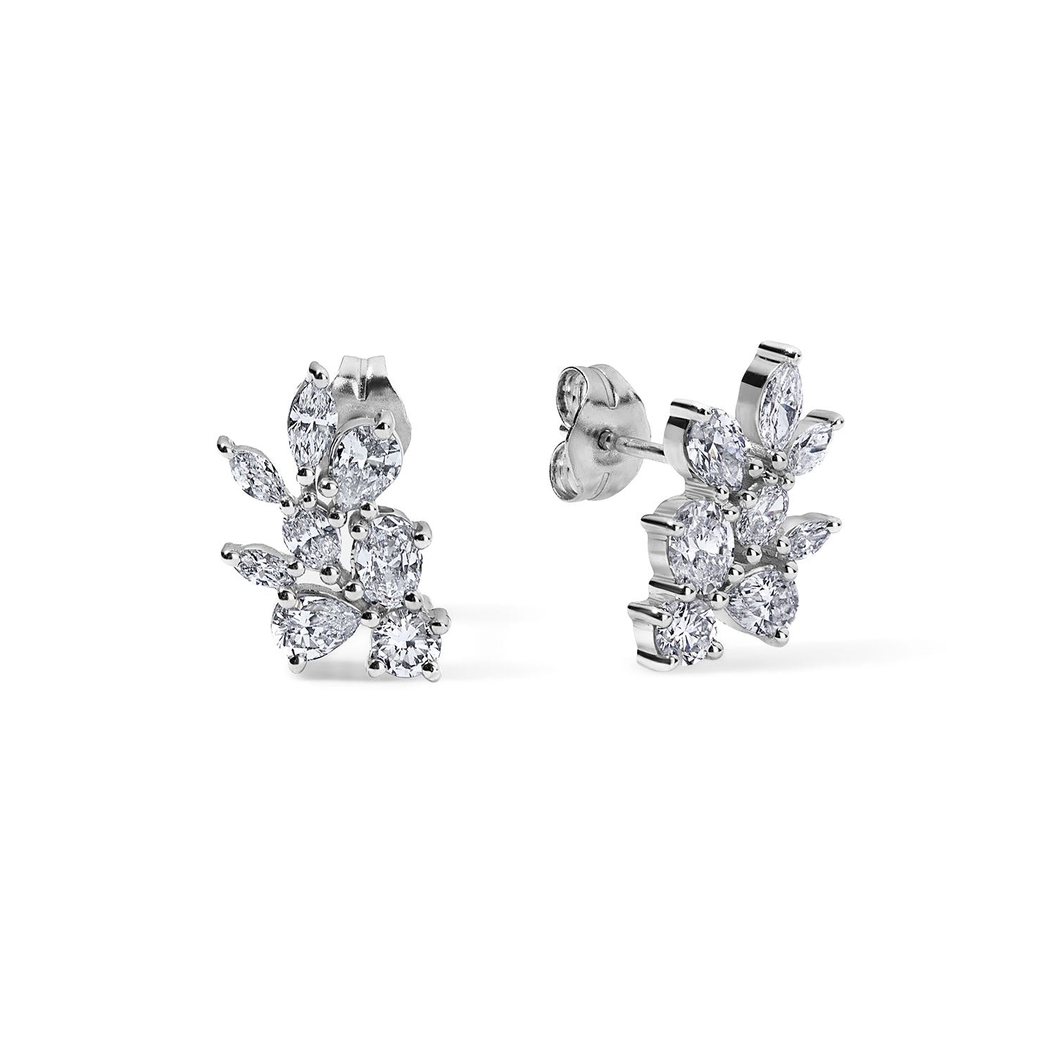 Mixed Shape Diamond Cluster Earrings