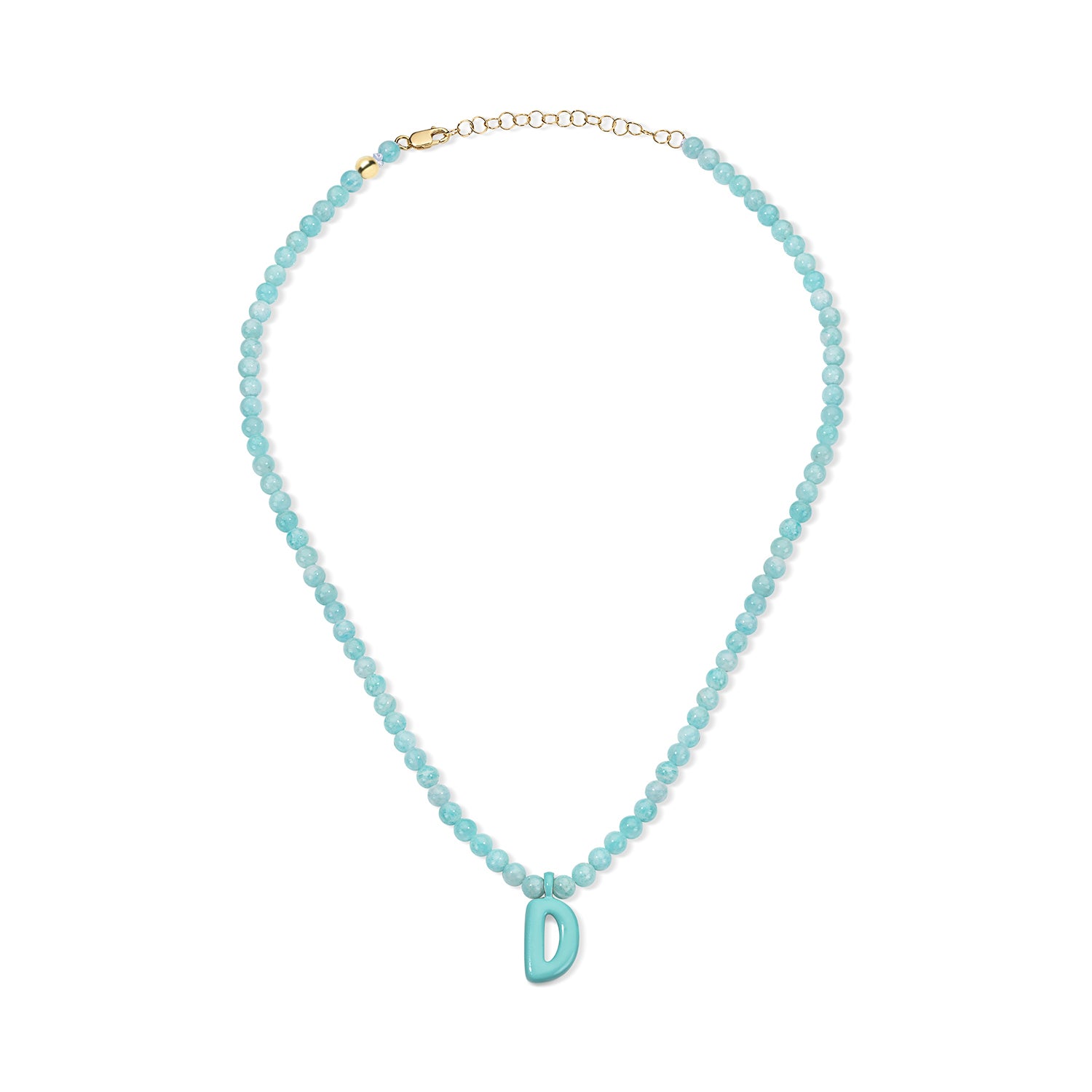 Blue Bead Necklace with Enamel Bubble Initial