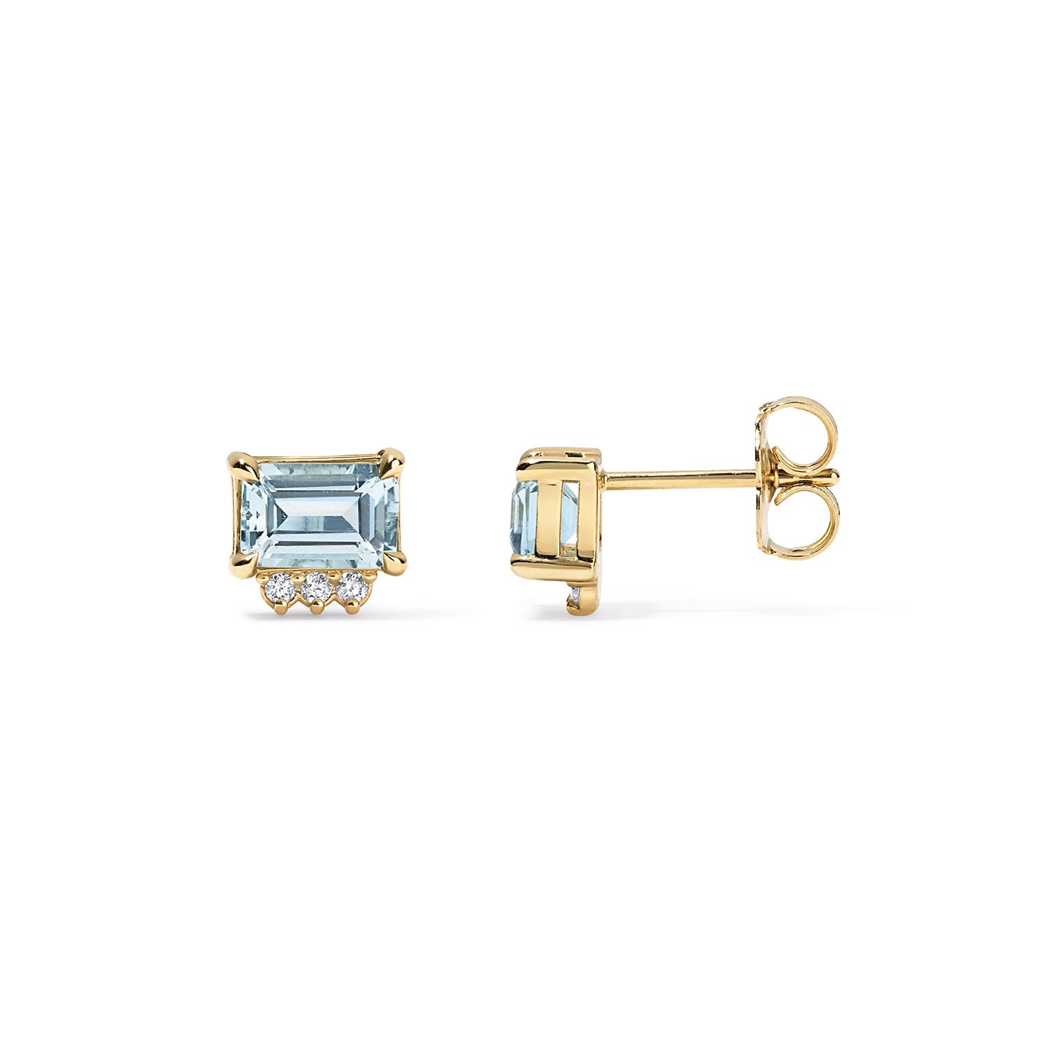 Sky Blue Topaz Emerald and Diamond Studs