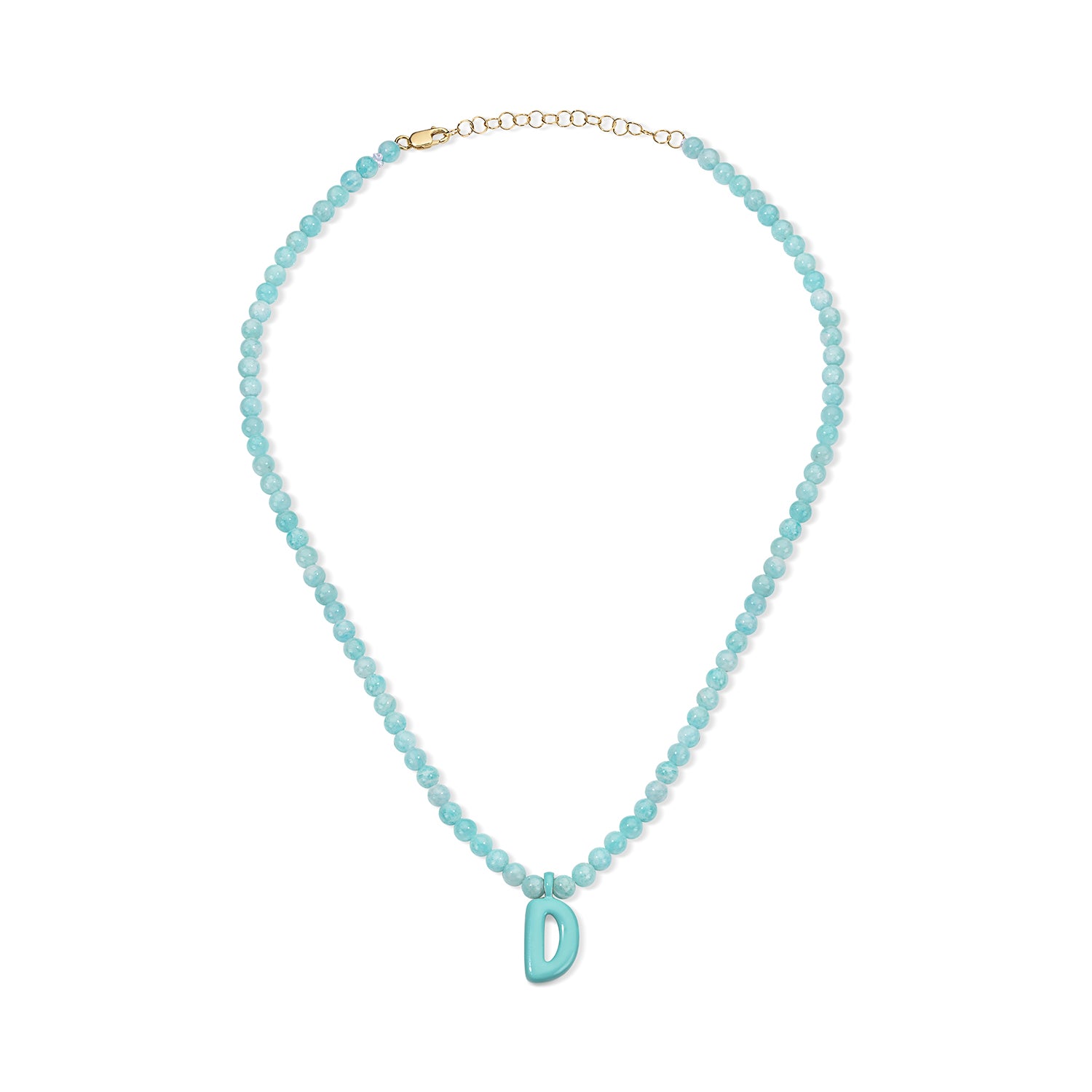 Blue Bead Necklace with Enamel Bubble Initial