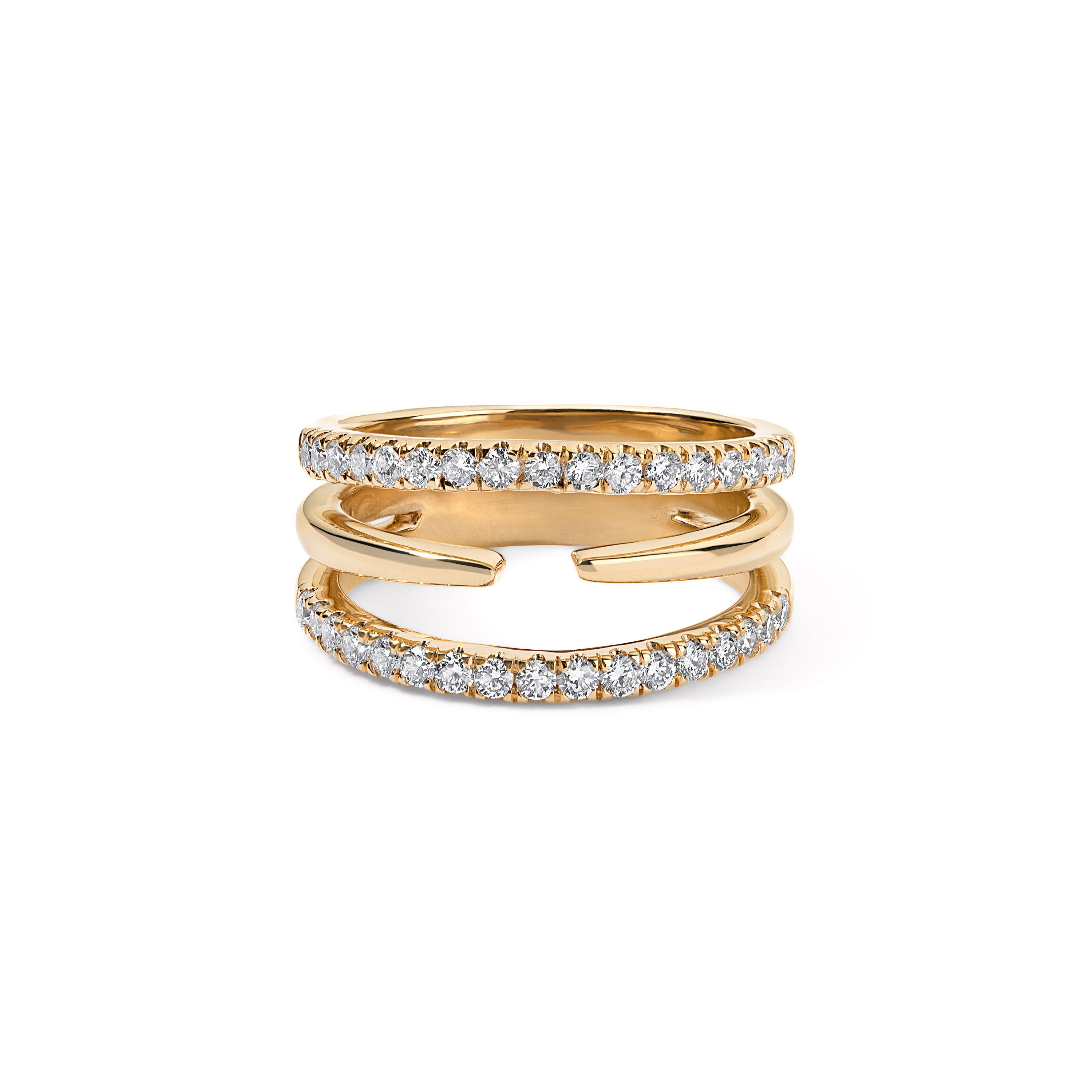Gold and Diamond Three Row Claw Ring