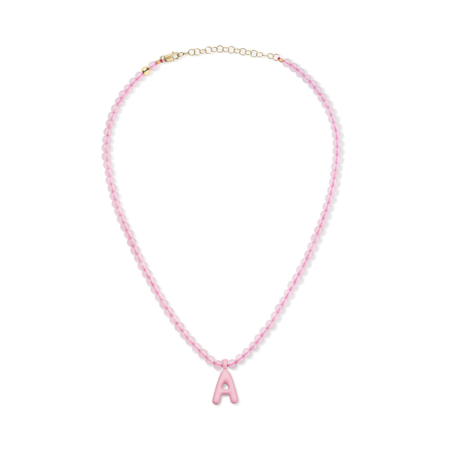 Pink Bead Necklace with Enamel Bubble Initial