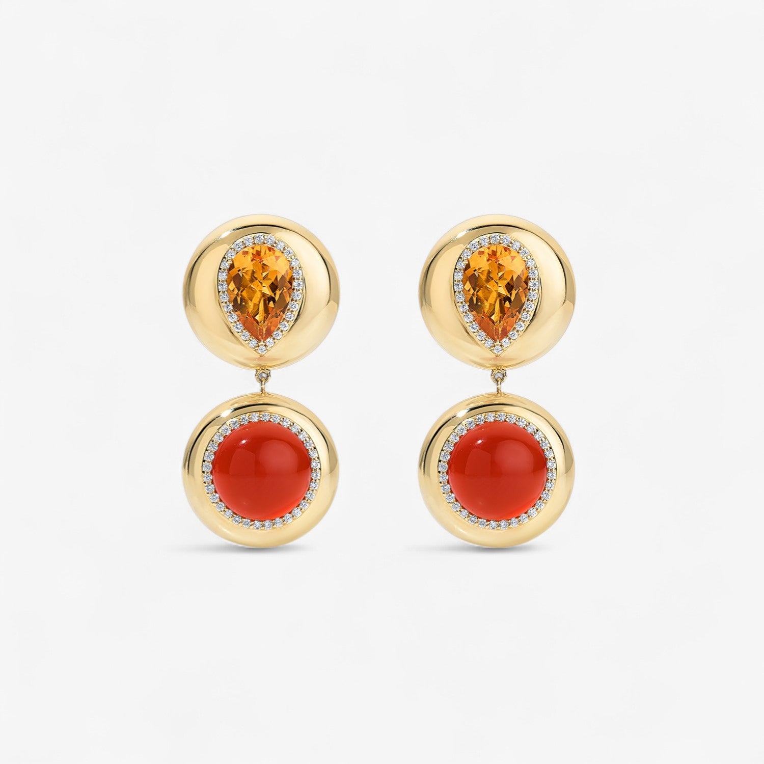 Agate and Citrine Candy Button Drop Earrings