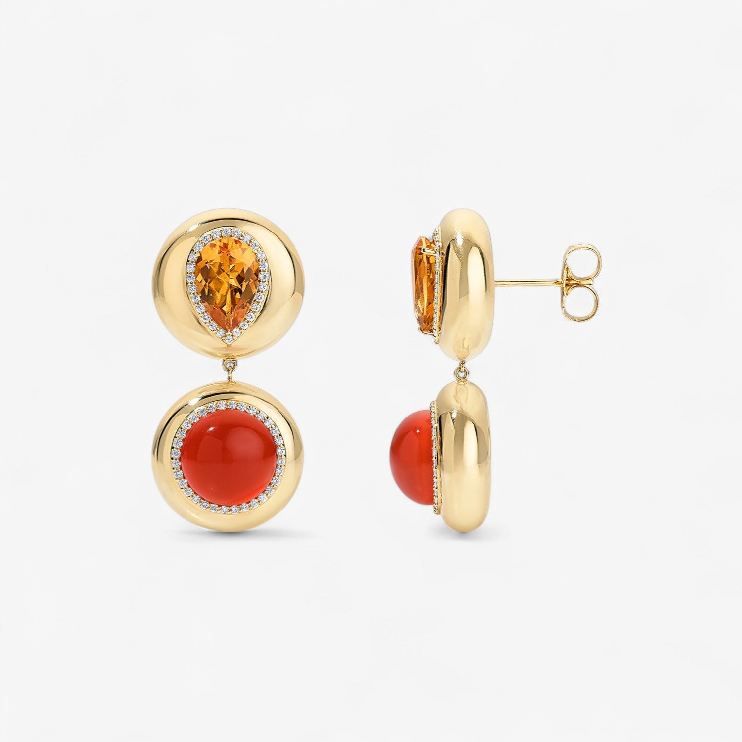 Agate and Citrine Candy Button Drop Earrings
