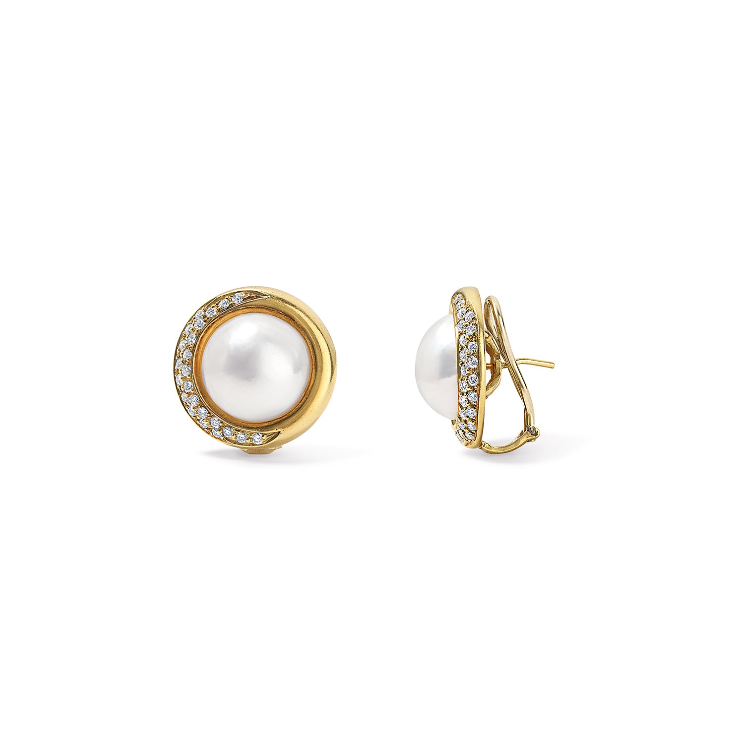 Jumbo Pearl Studs with Halfway Pave Halo