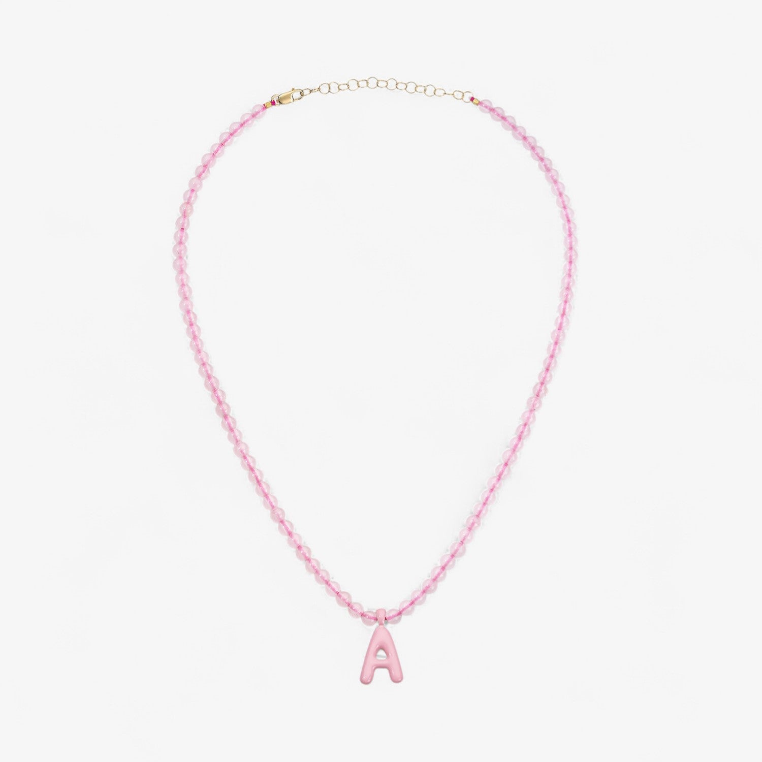 Pink Bead Necklace with Enamel Bubble Initial