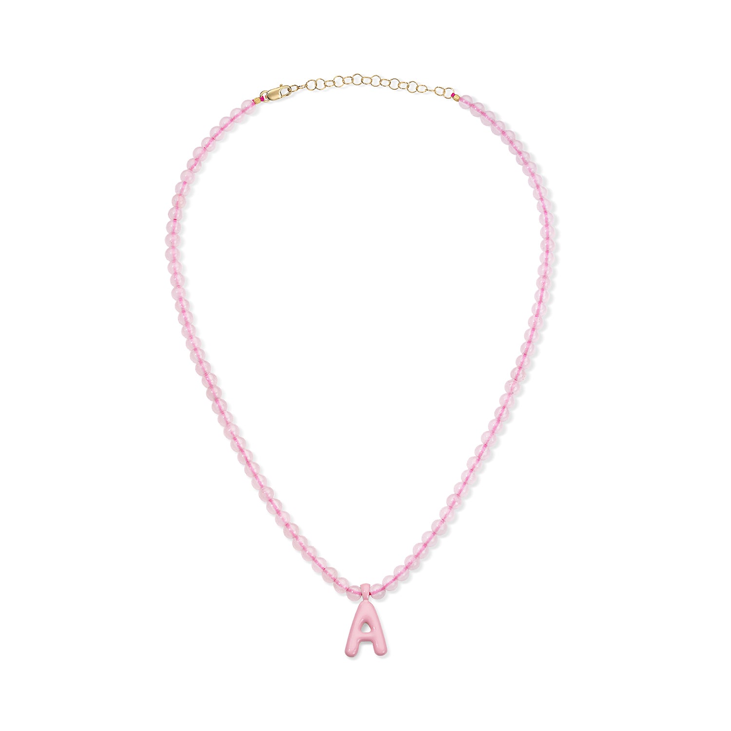 Pink Bead Necklace with Enamel Bubble Initial