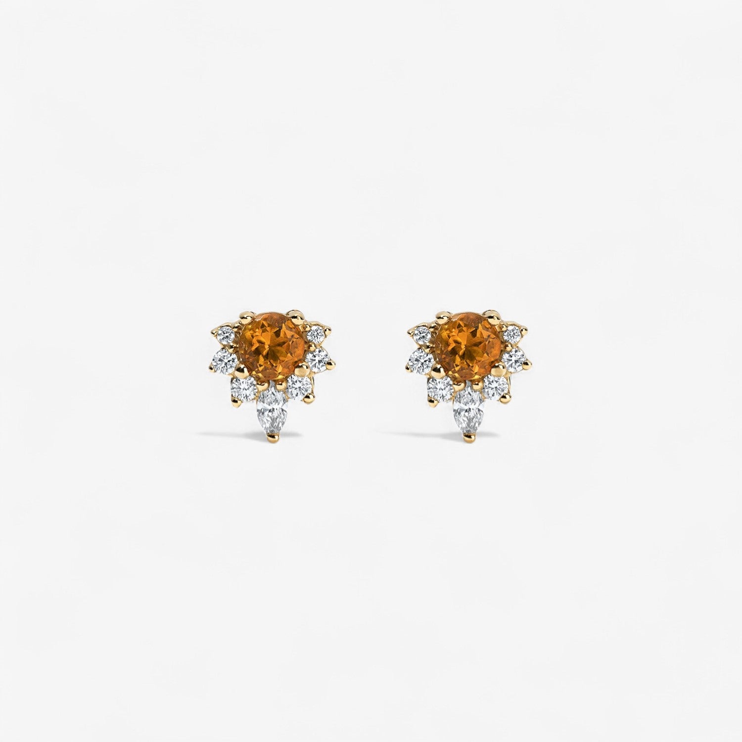 Round Citrine and Diamond Studs