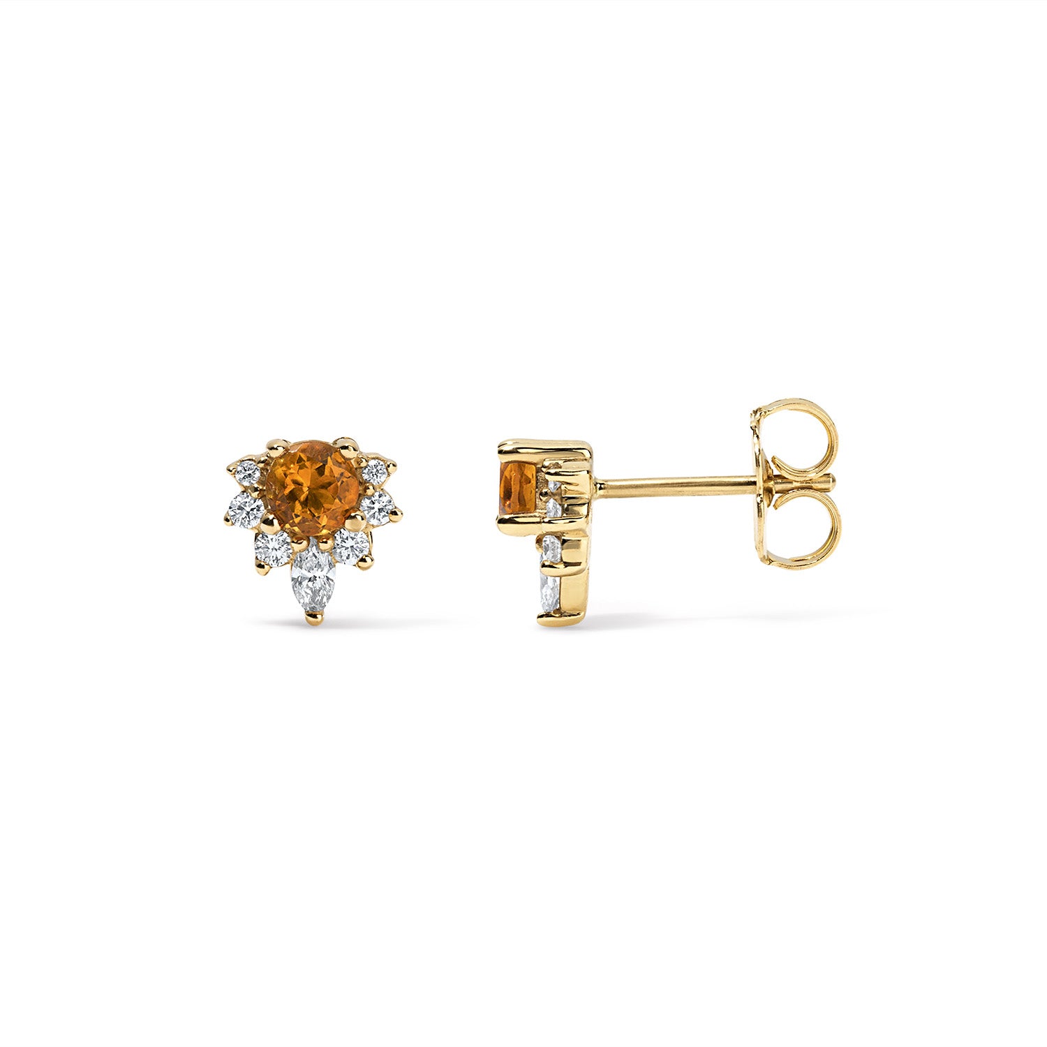 Round Citrine and Diamond Studs