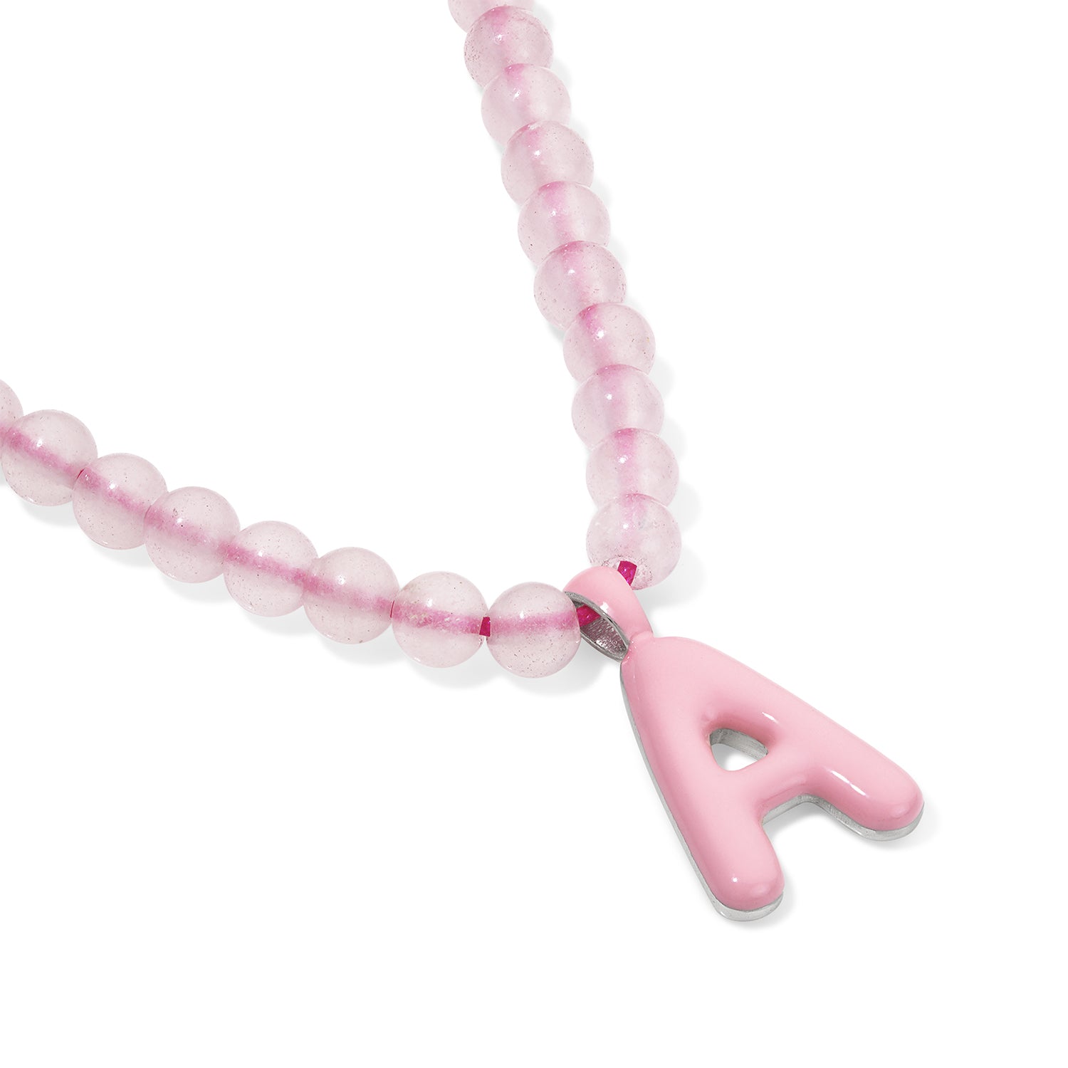 Pink Bead Necklace with Enamel Bubble Initial