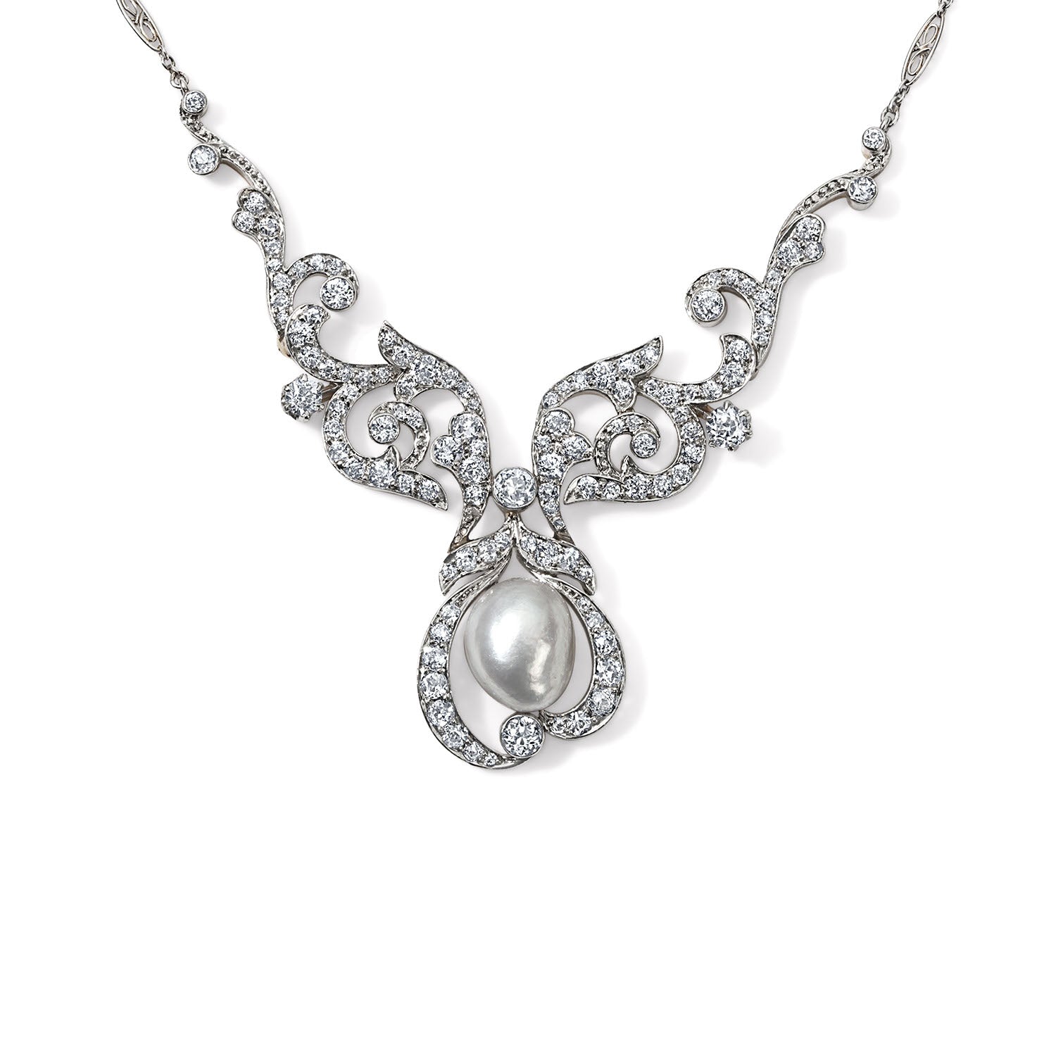 French Victorian Diamond and Pearl Necklace