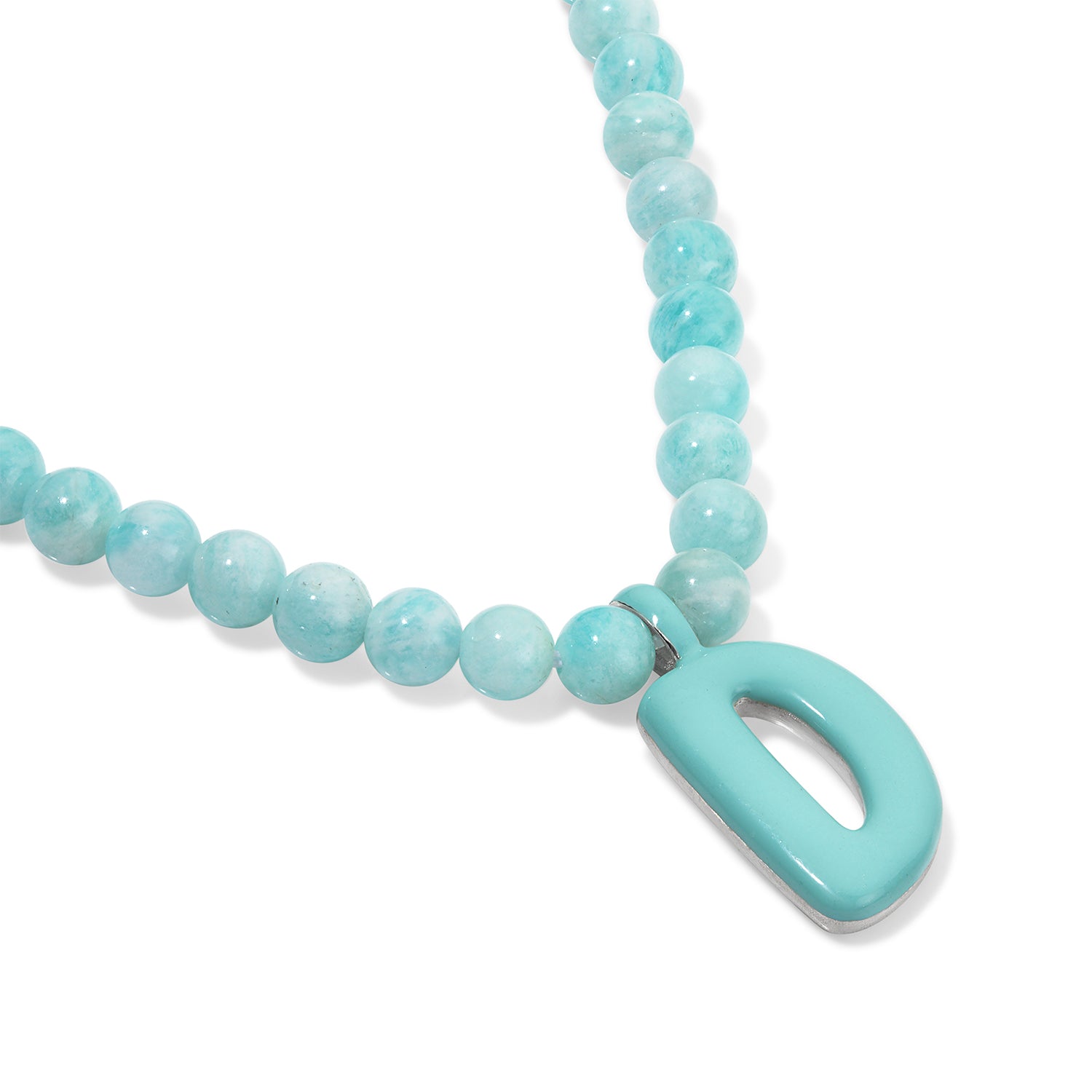 Blue Bead Necklace with Enamel Bubble Initial