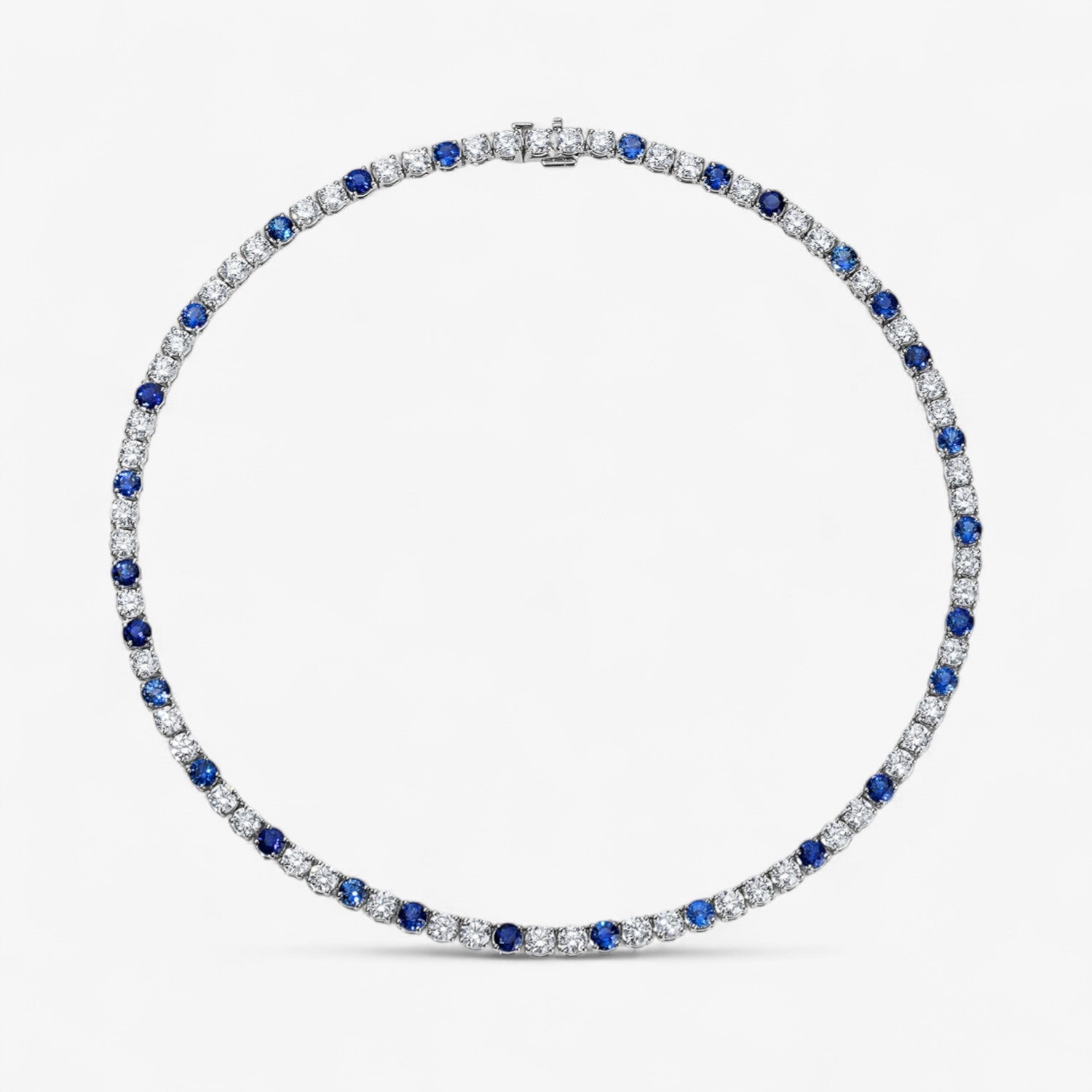 Blue Sapphire and Diamond Tennis Necklace