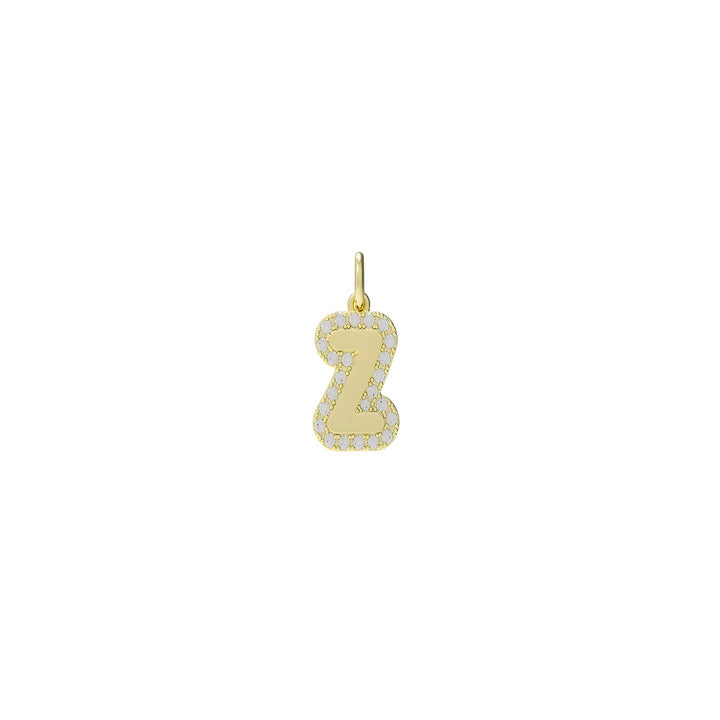 Large Bubble Initial Charm with Pave Outline Necklace