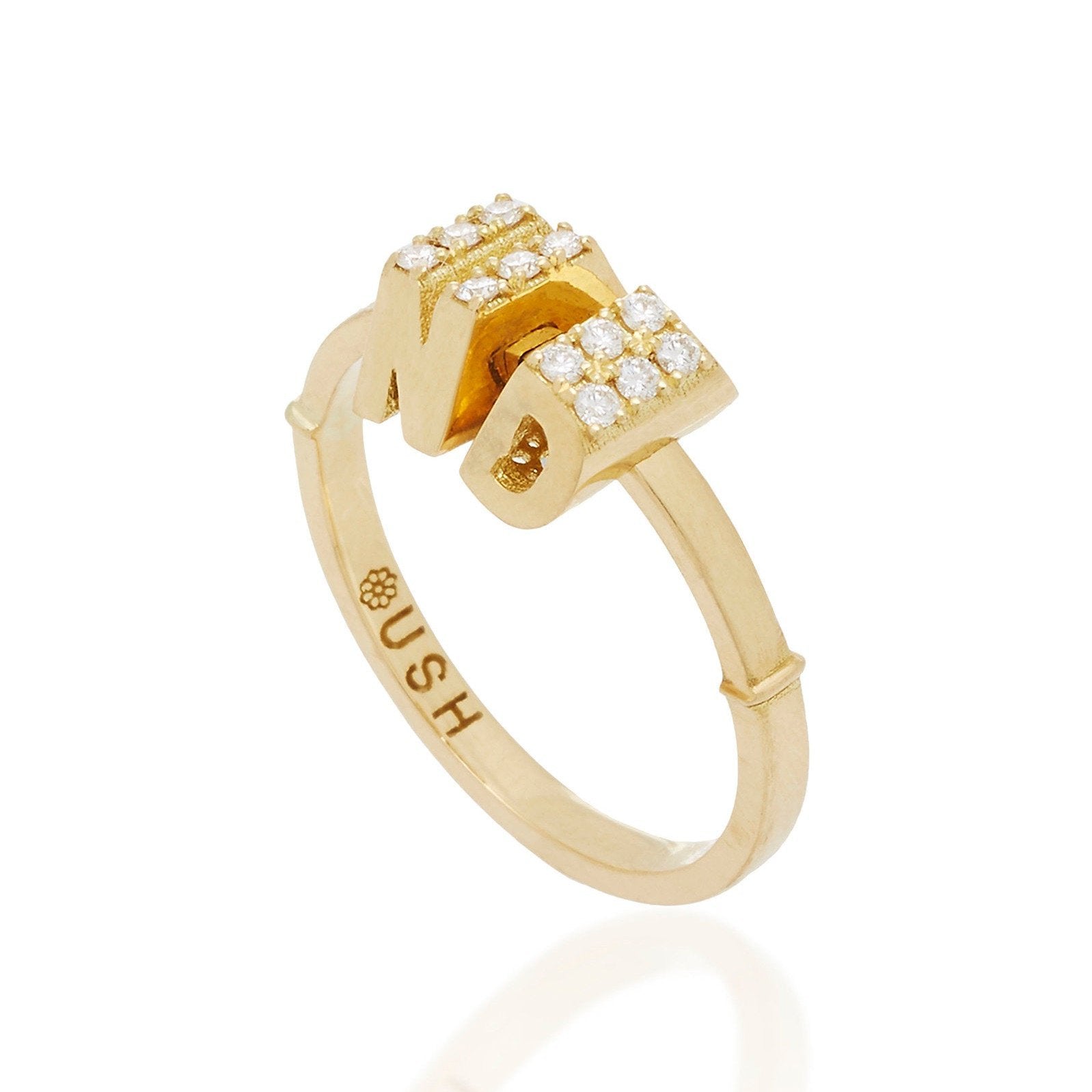 Barcode Ring, Initials "ND" in Yellow Gold Size 6